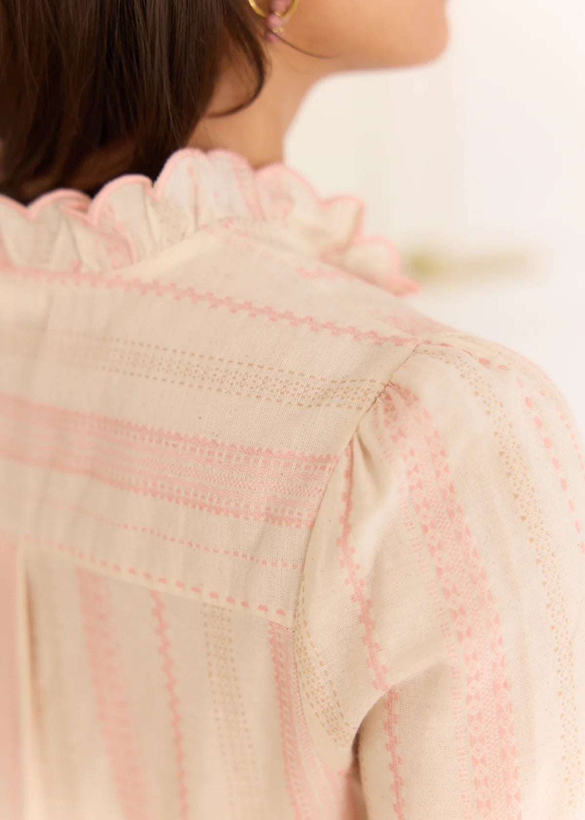 Lucille soft pink striped ruffle blouse