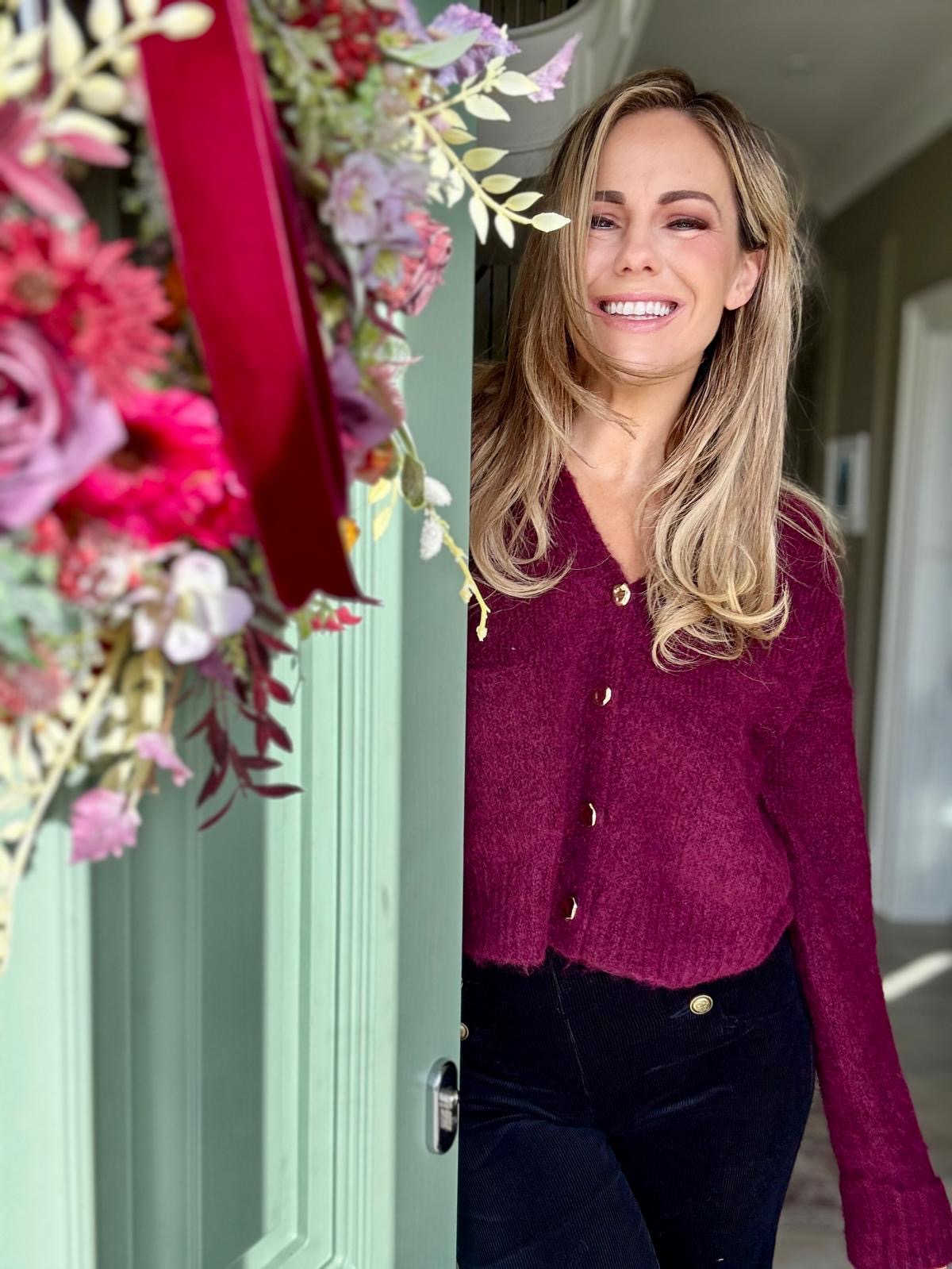 Isla burgundy gold button cardigan