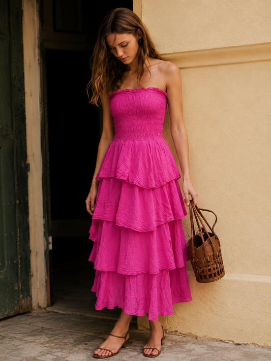 Holly strapless tiered pink dress
