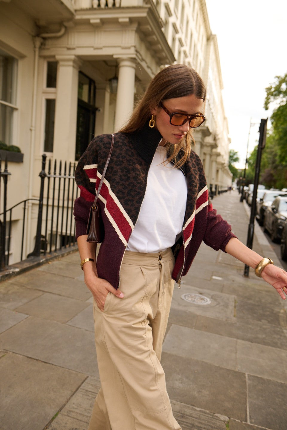 Sadie leopard and burgundy zip cardigan