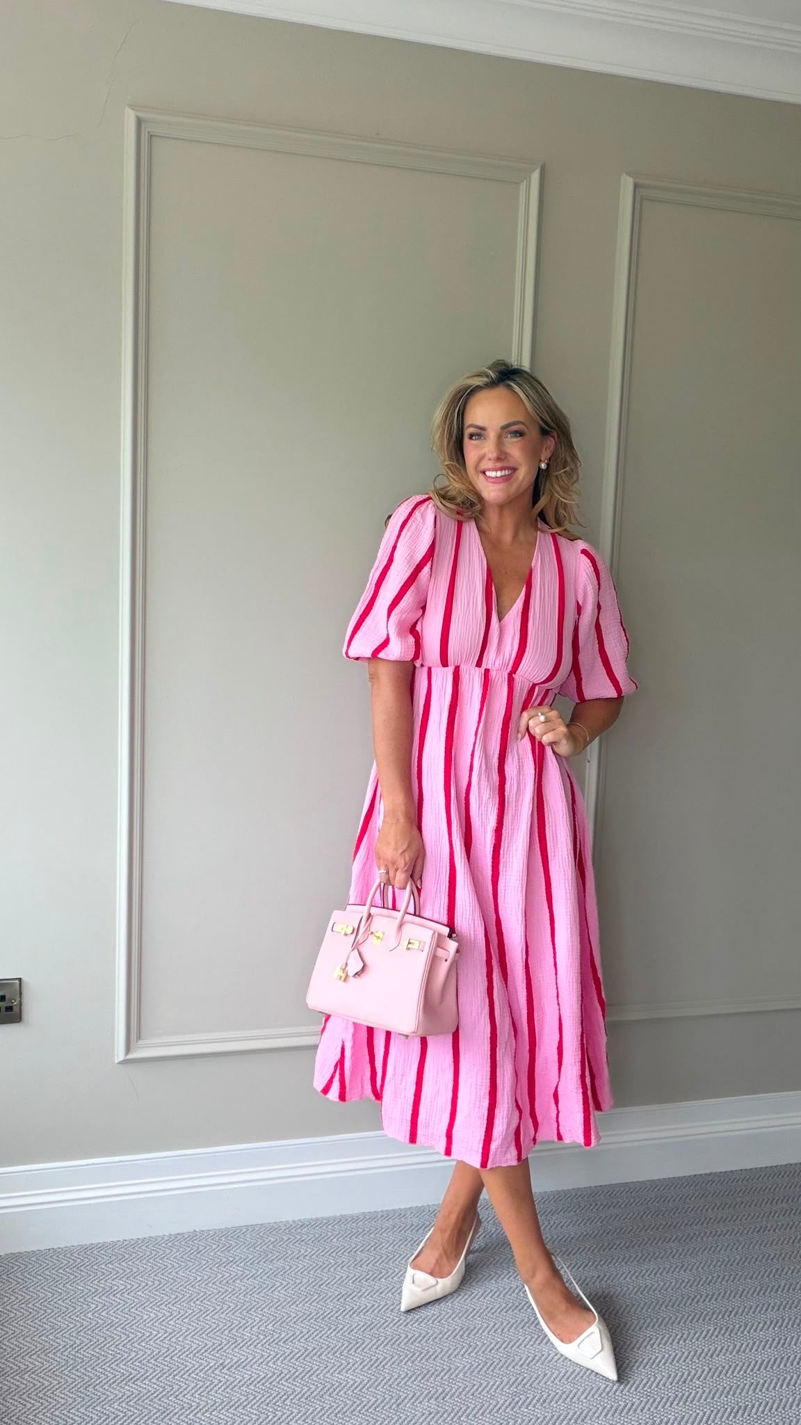Fern cheesecloth pink and red stripe dress