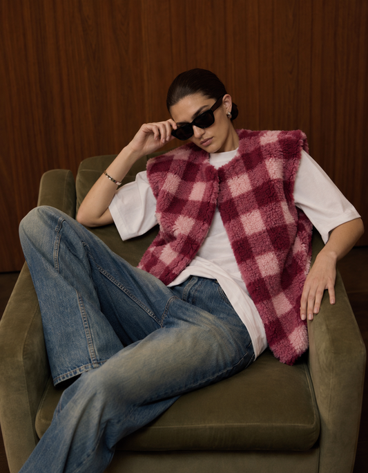 Sara pink plaid print gilet