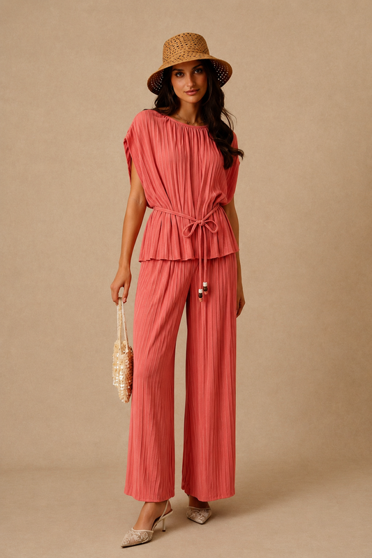 Pippa coral co-ord top and trousers set