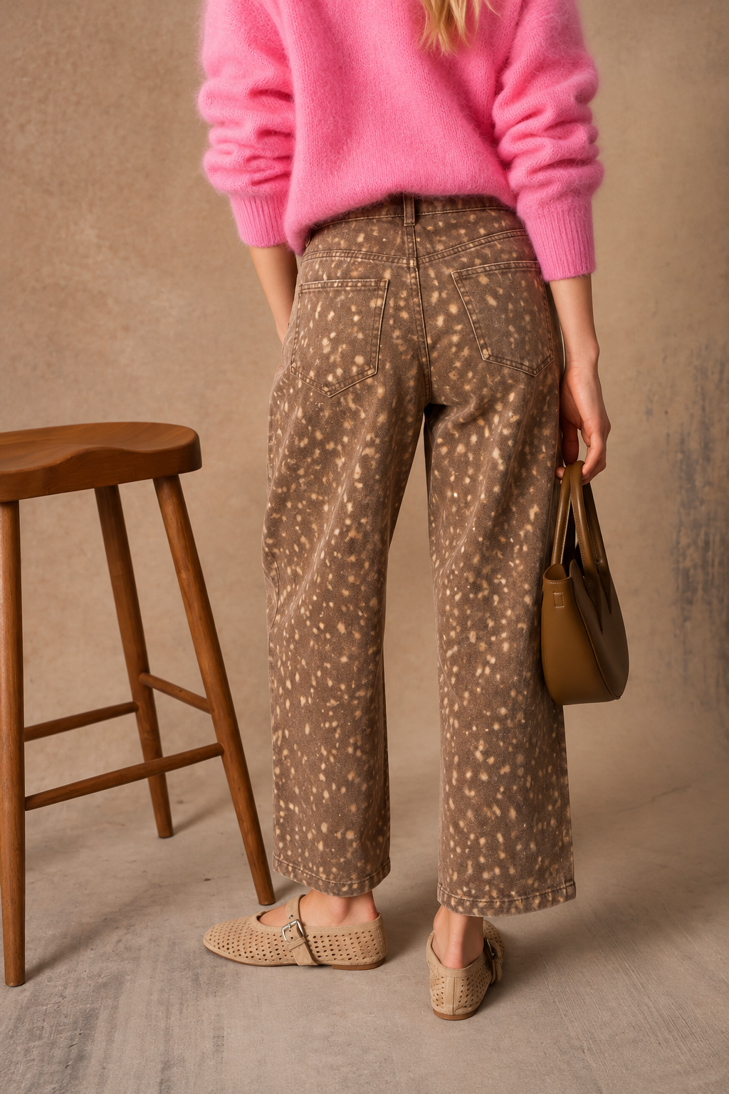 Odette Bambi deer print barrel leg jeans