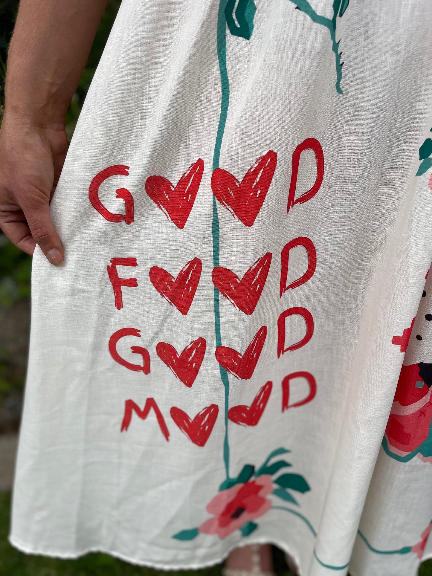 Good food good mood linen strappy dress
