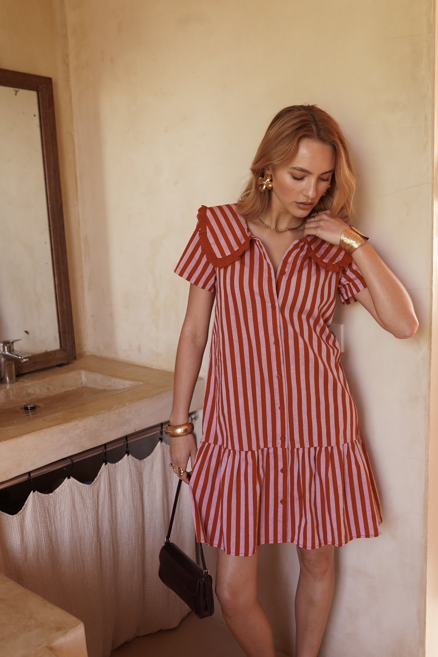 Beth pink & red stripe dress