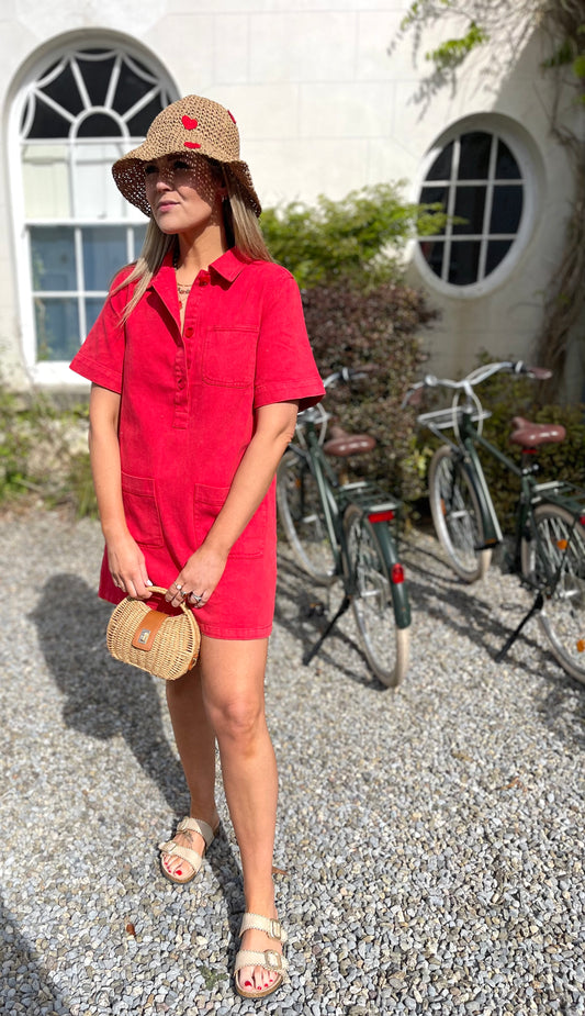 India red denim shift dress