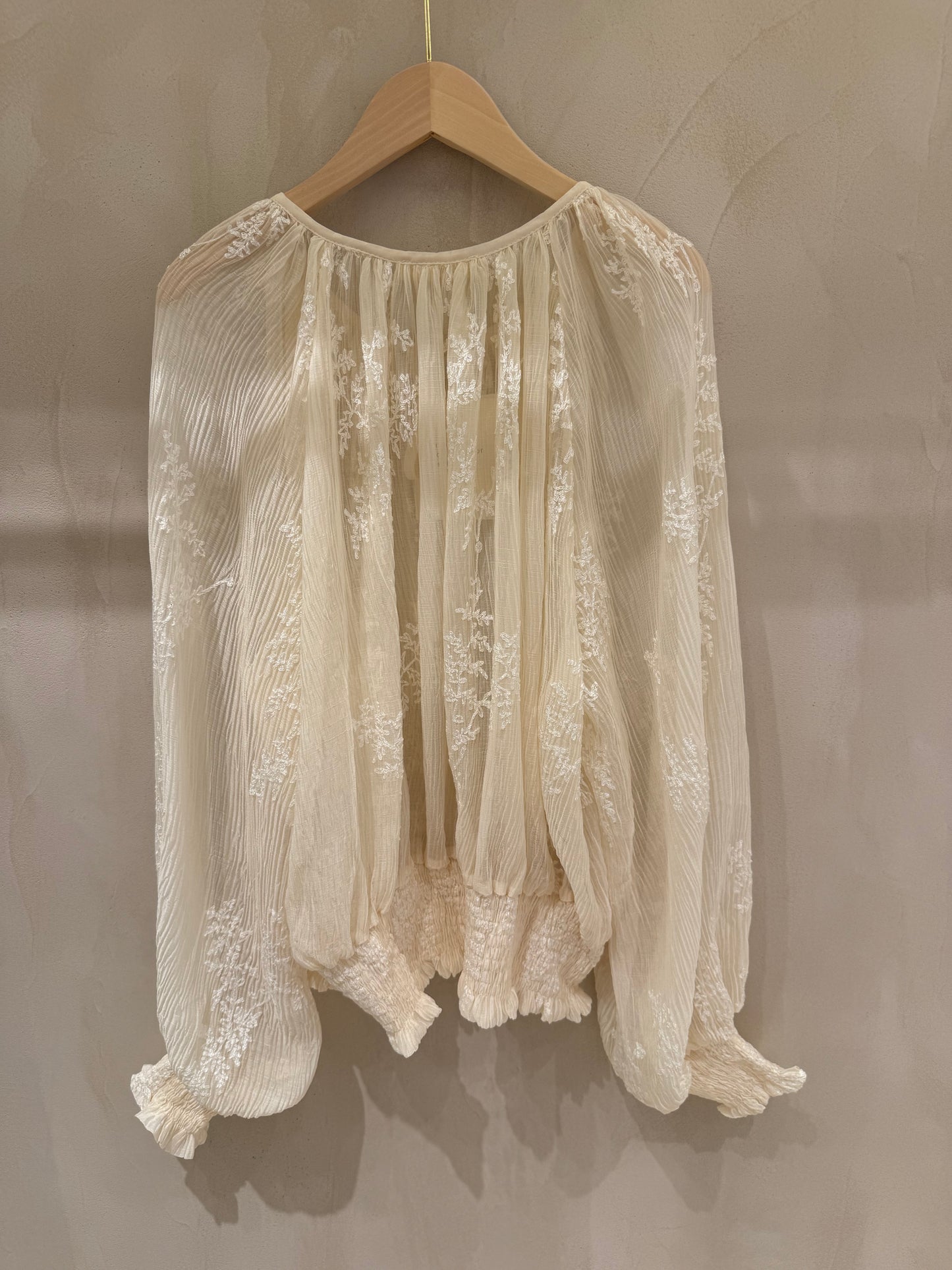Sarah beige lace pearl button top