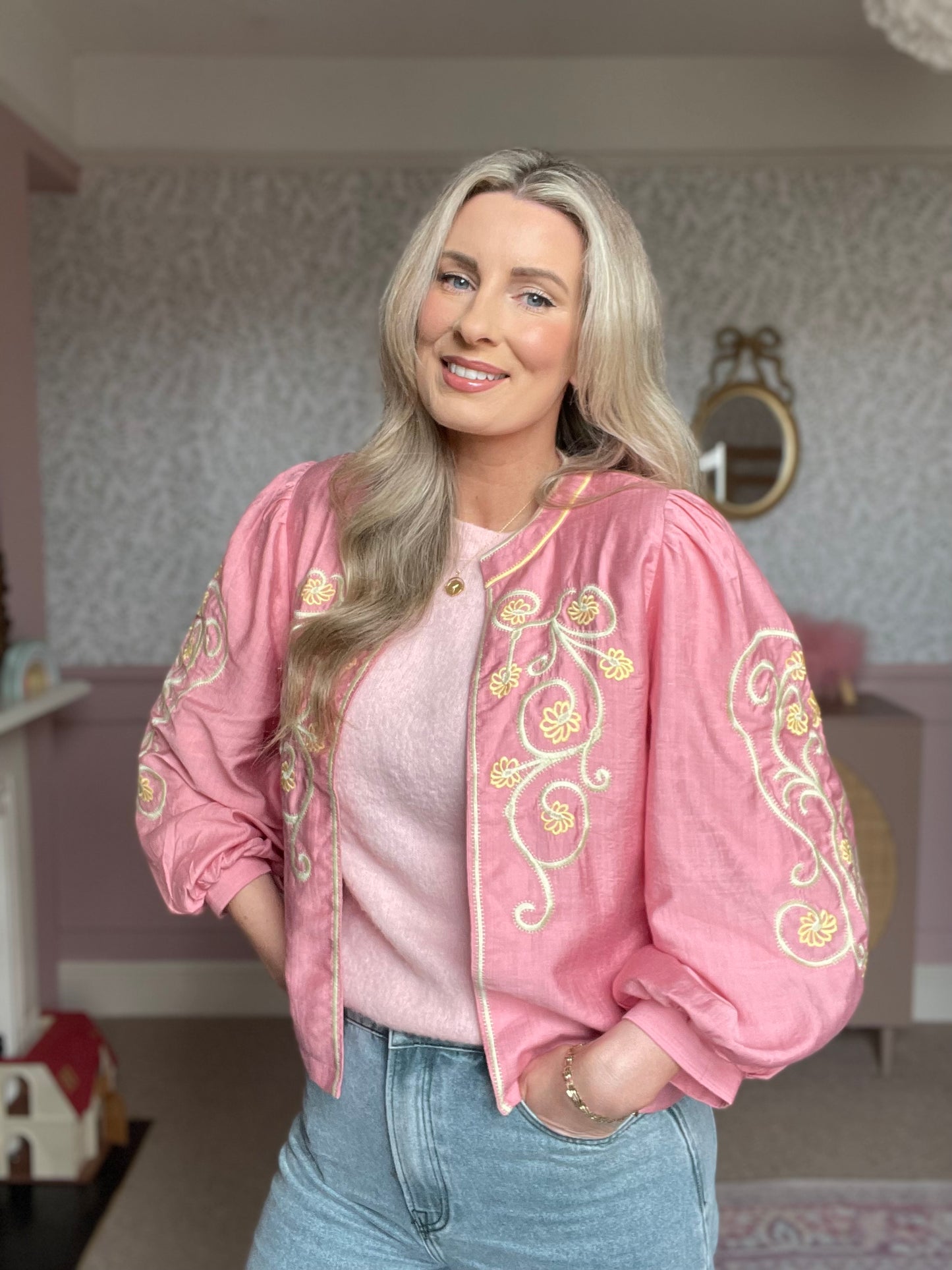 Ottilie pink floral boho jacket