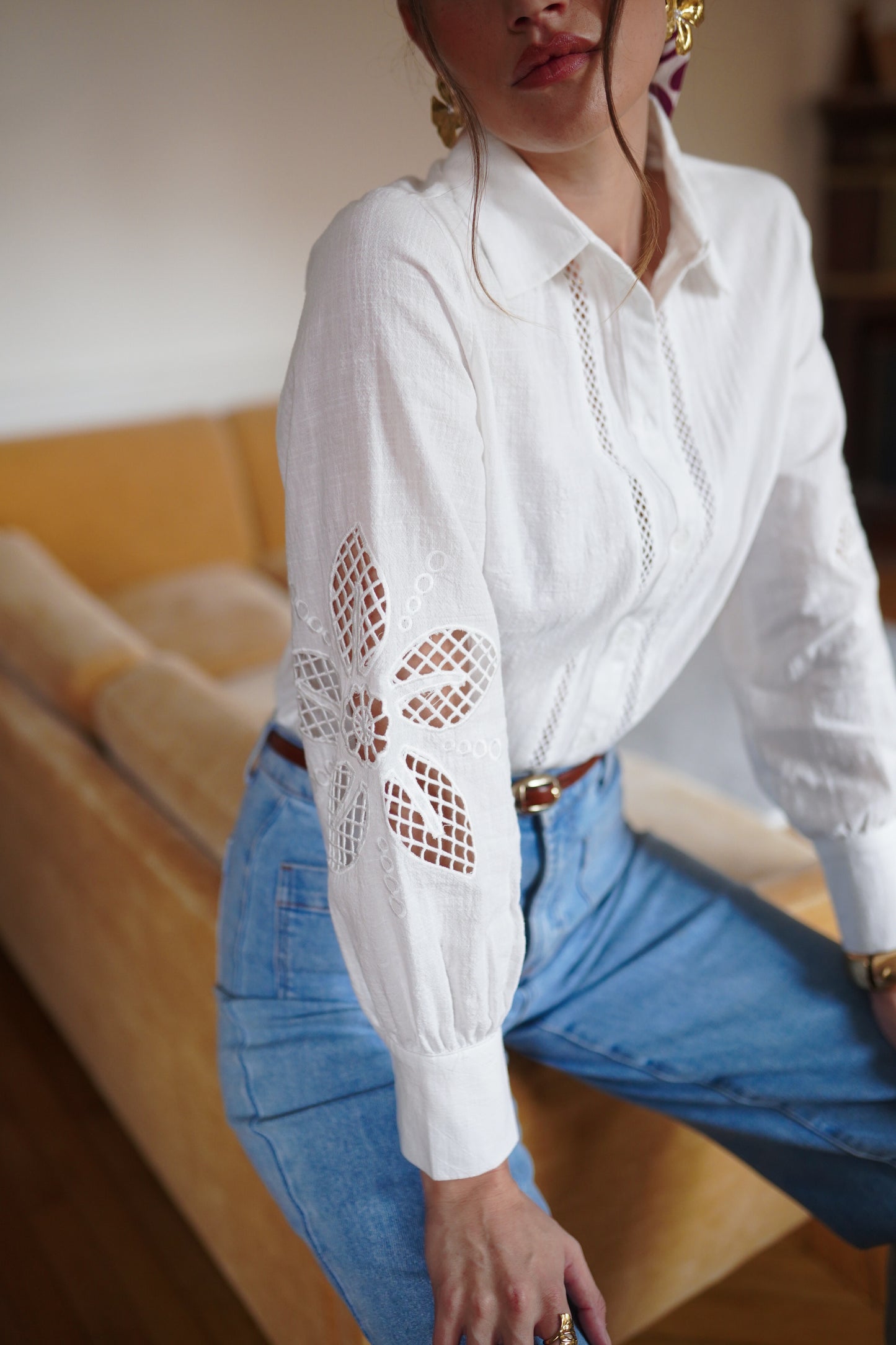 Cassandra white lace cut work blouse