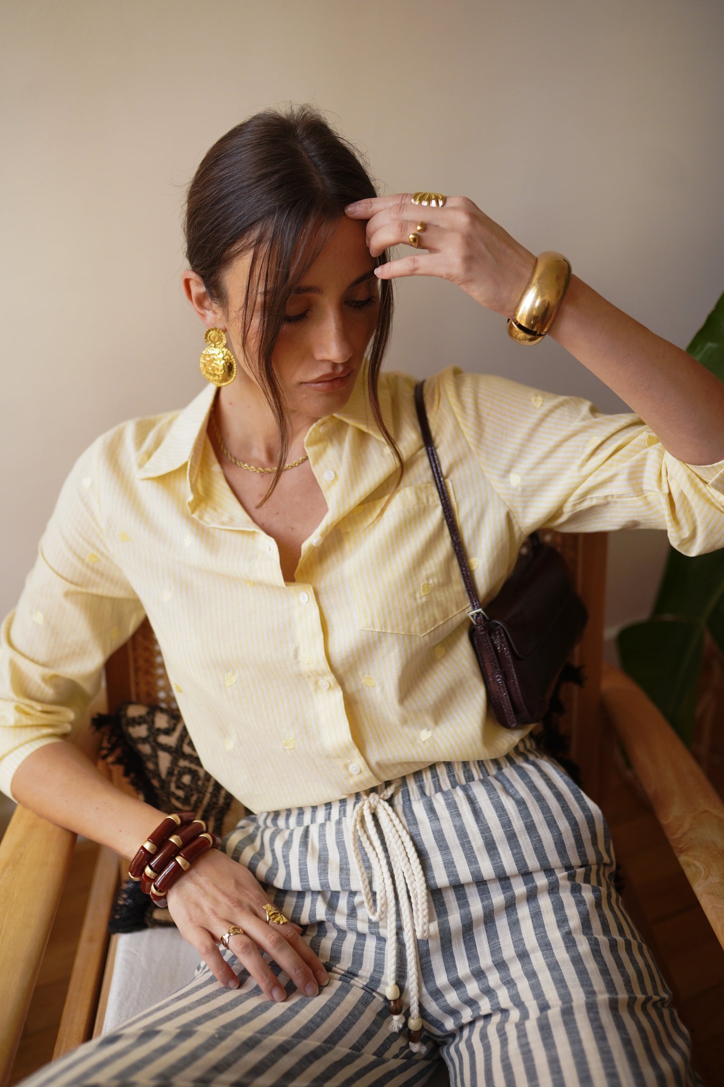 Hannah yellow striped heart print shirt