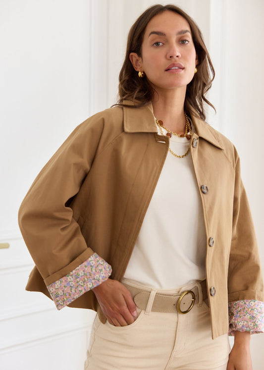Harper camel floral lined trench jacket