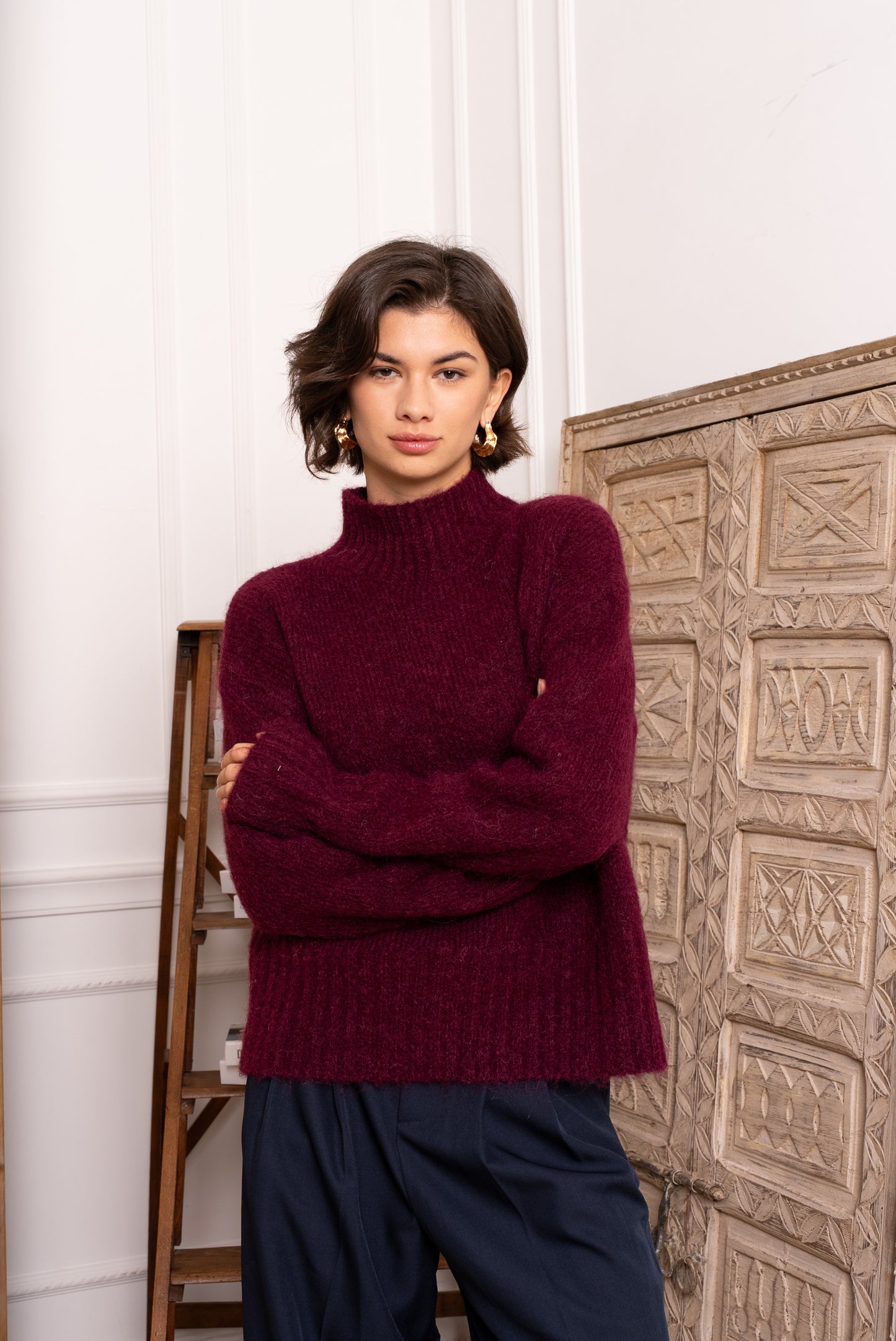 Audrey burgundy soft polo neck jumper