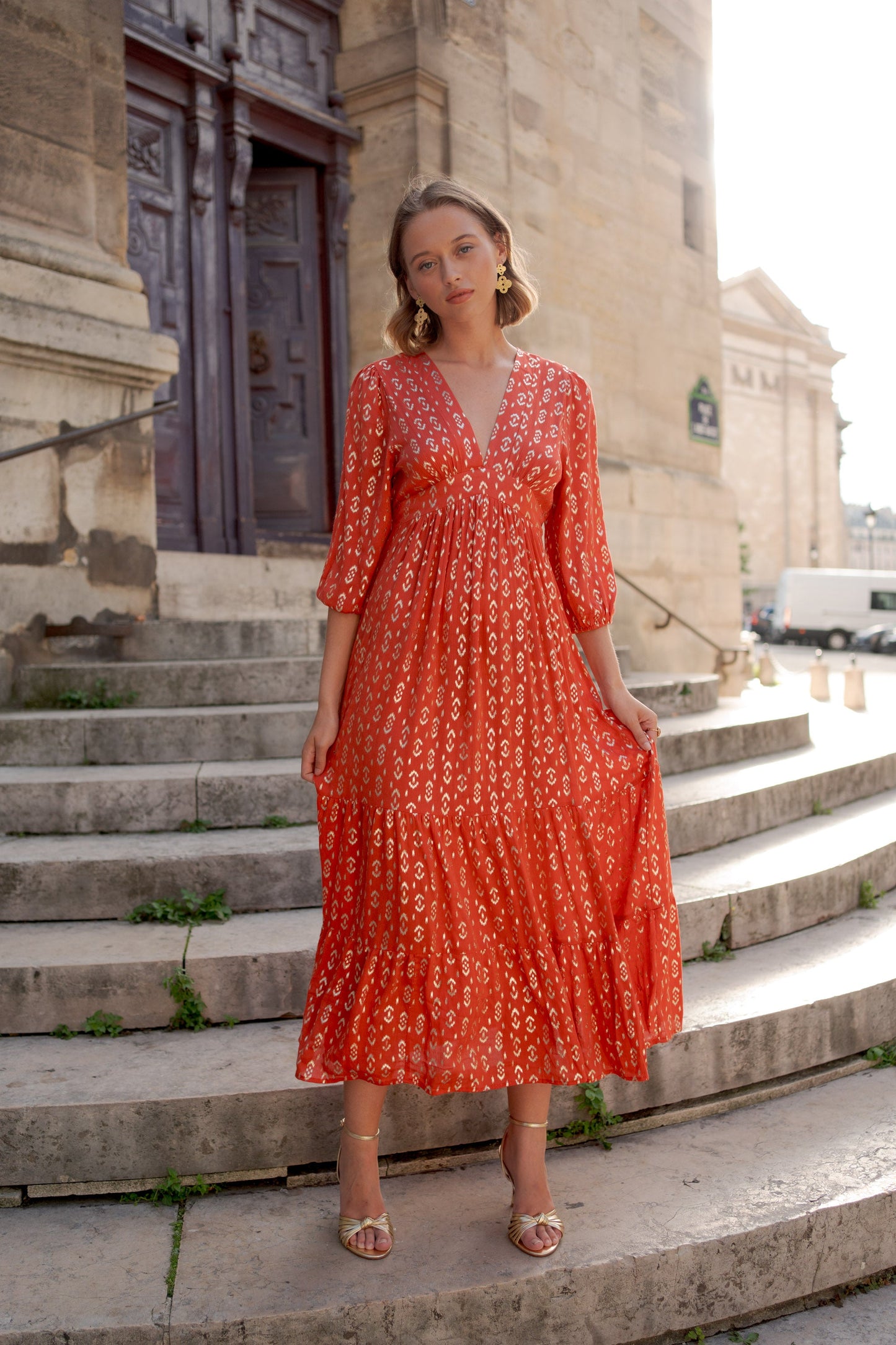 Erin metallic red boho dress