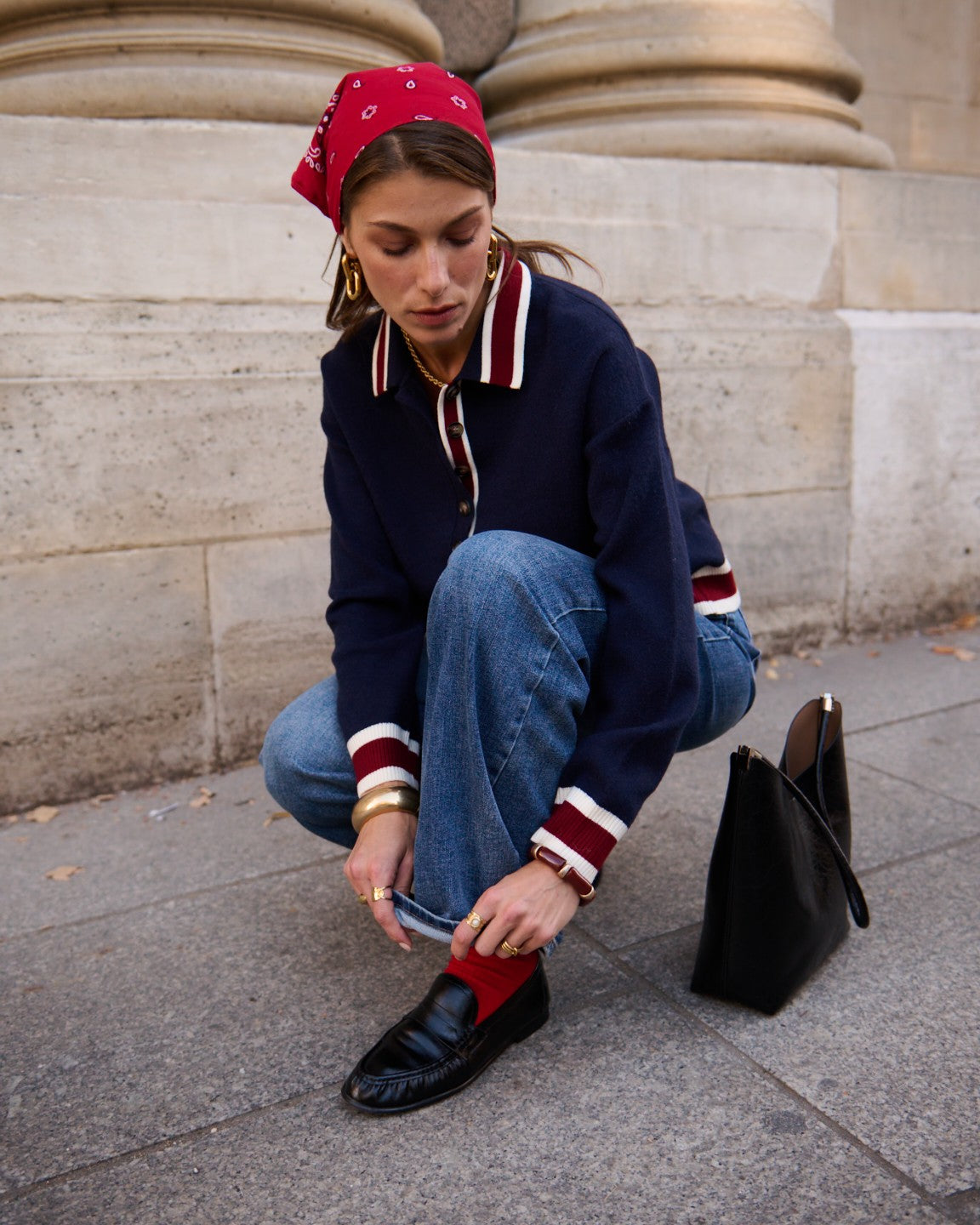 Isla rugby navy and red stripe jumper