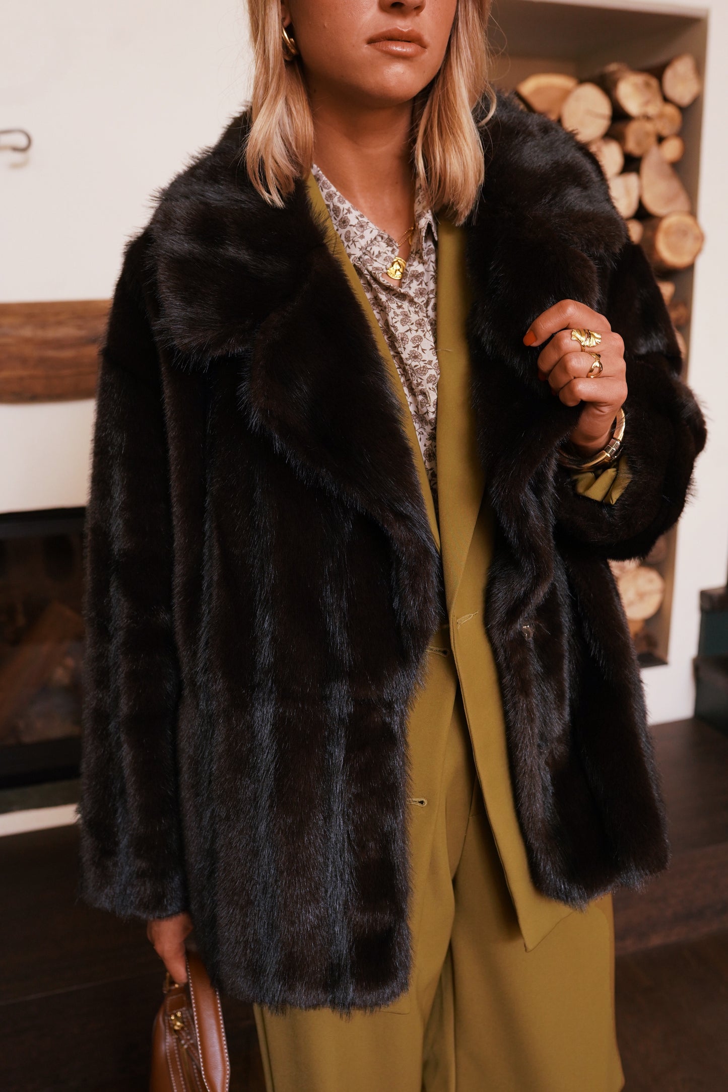 Eliza maroon brown faux fur coat