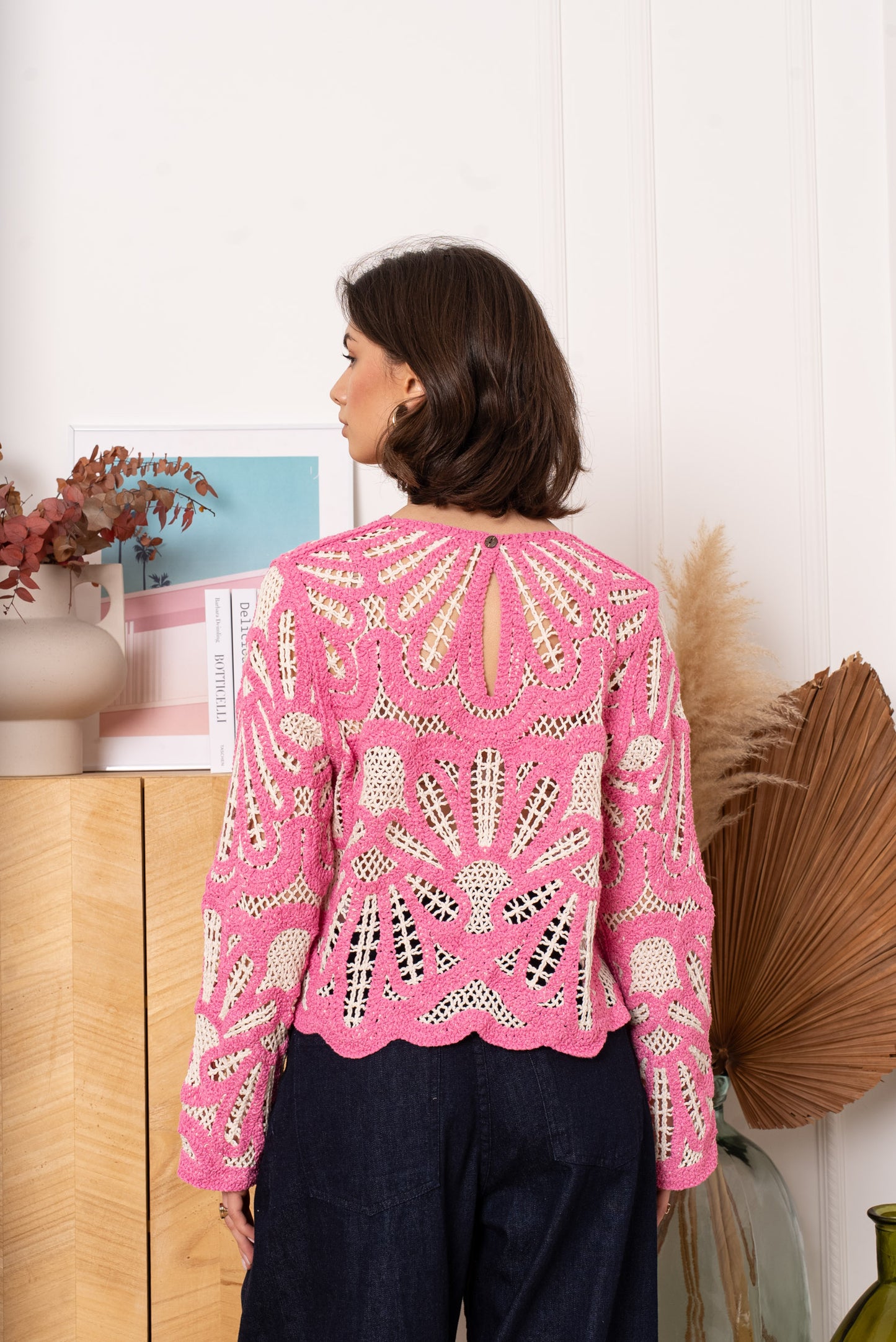 Tori pink crochet jumper