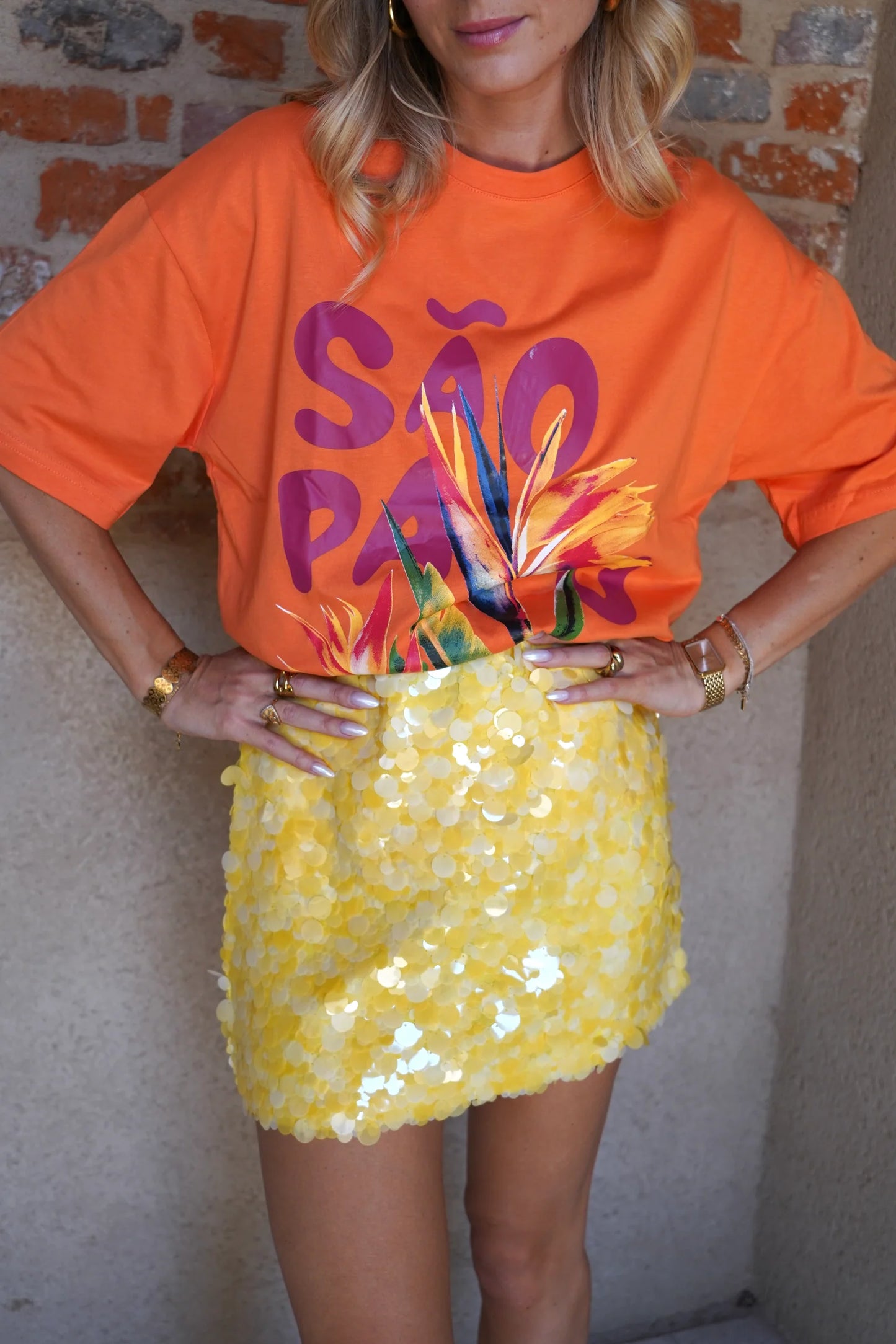Holly yellow sequin disc mini skirt