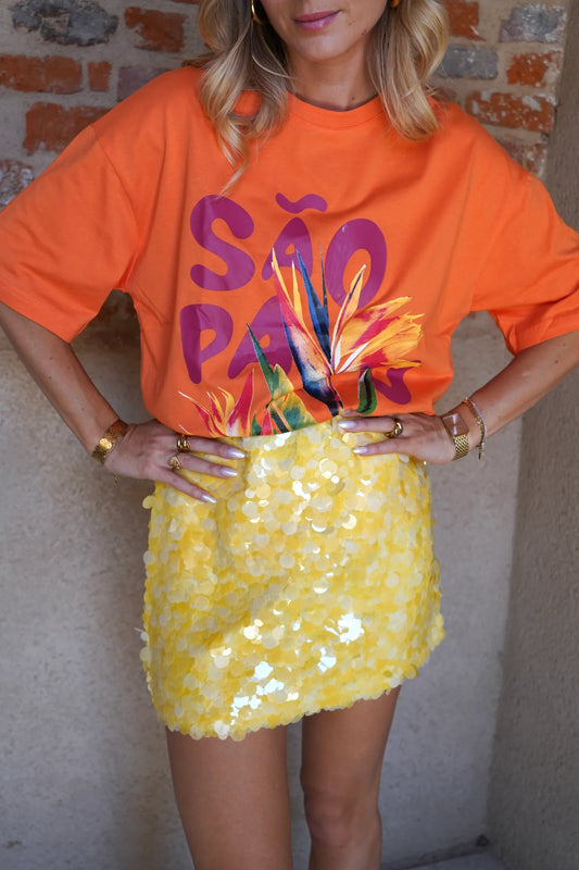 Holly yellow sequin disc mini skirt
