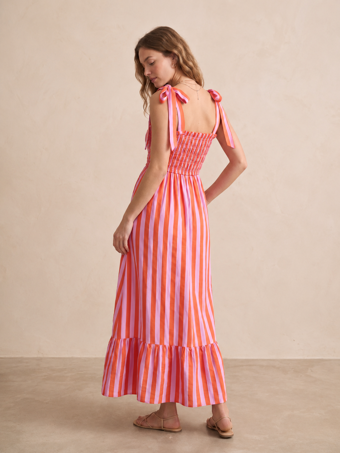 Molly orange & pink stripe bow strap dress
