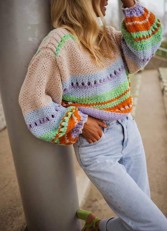 Maddie neon green and taupe jumper