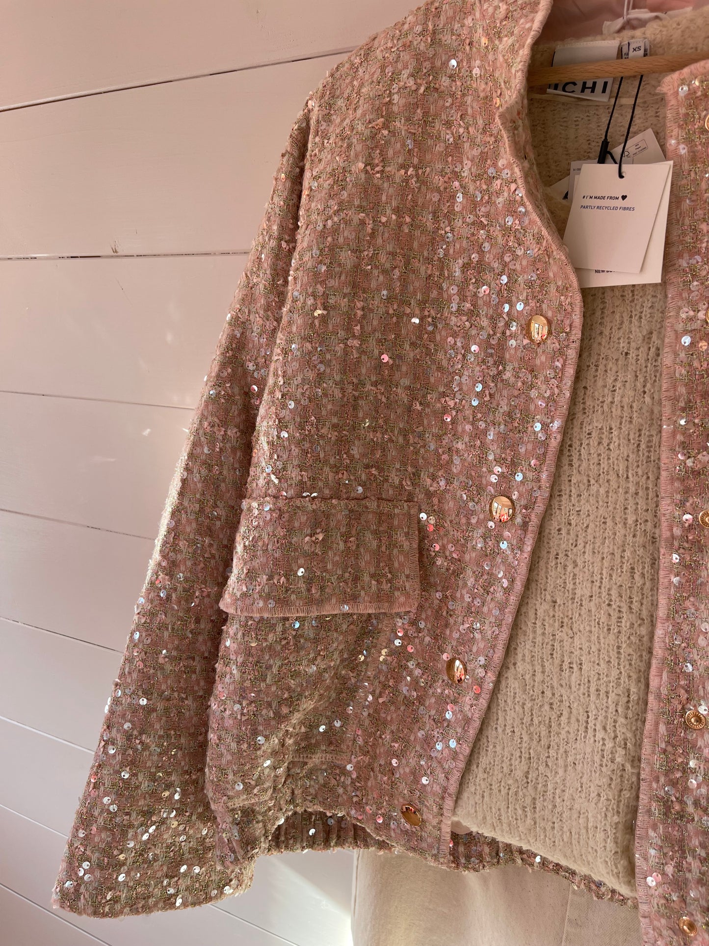 Olivia pink tweed sequin bomber