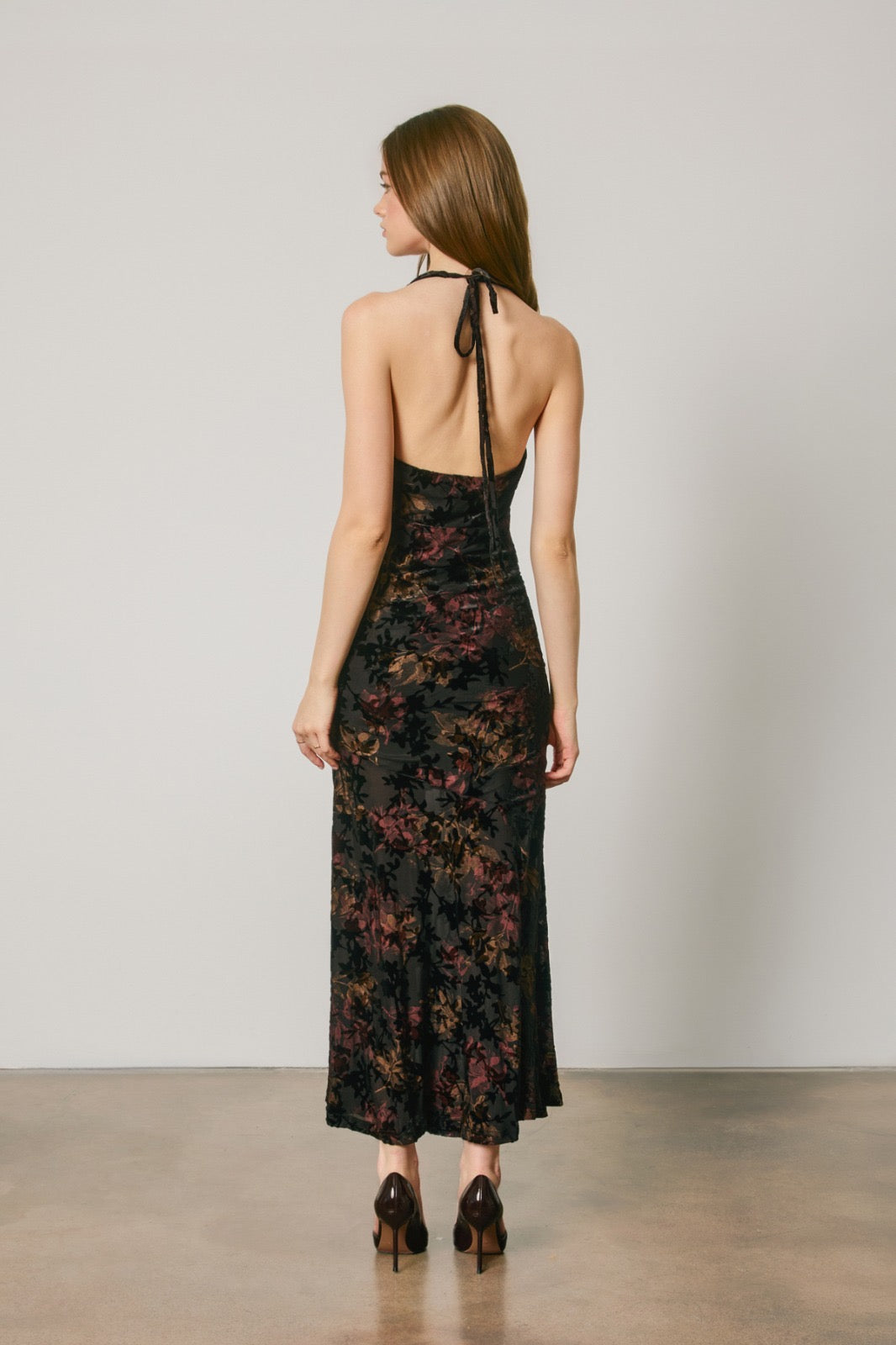 Alexandra black velvet halter neck dress