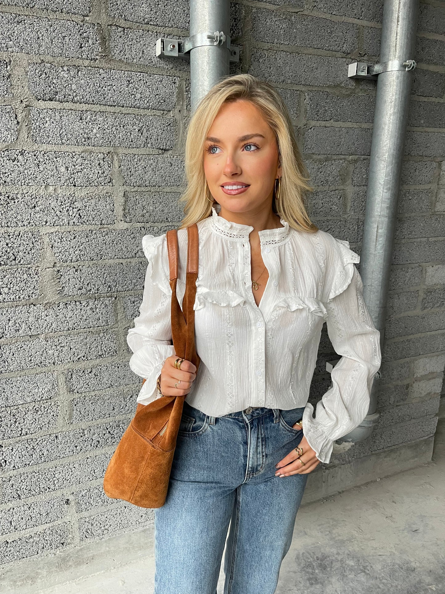 Anna white embroidered lace blouse