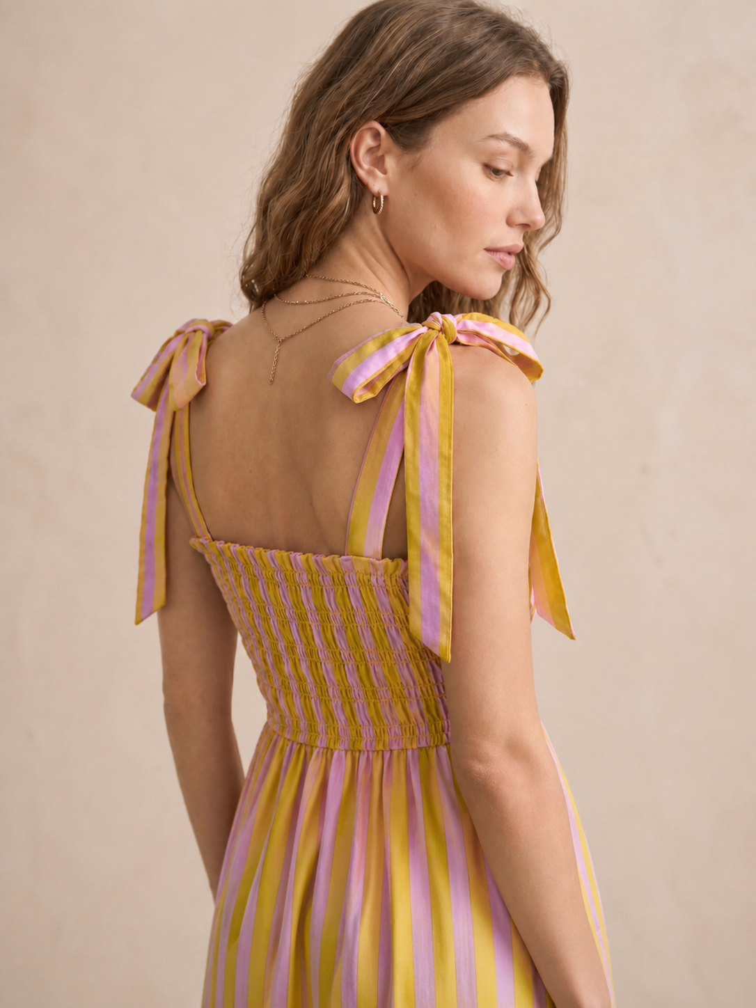 Molly yellow & pink stripe bow strap dress
