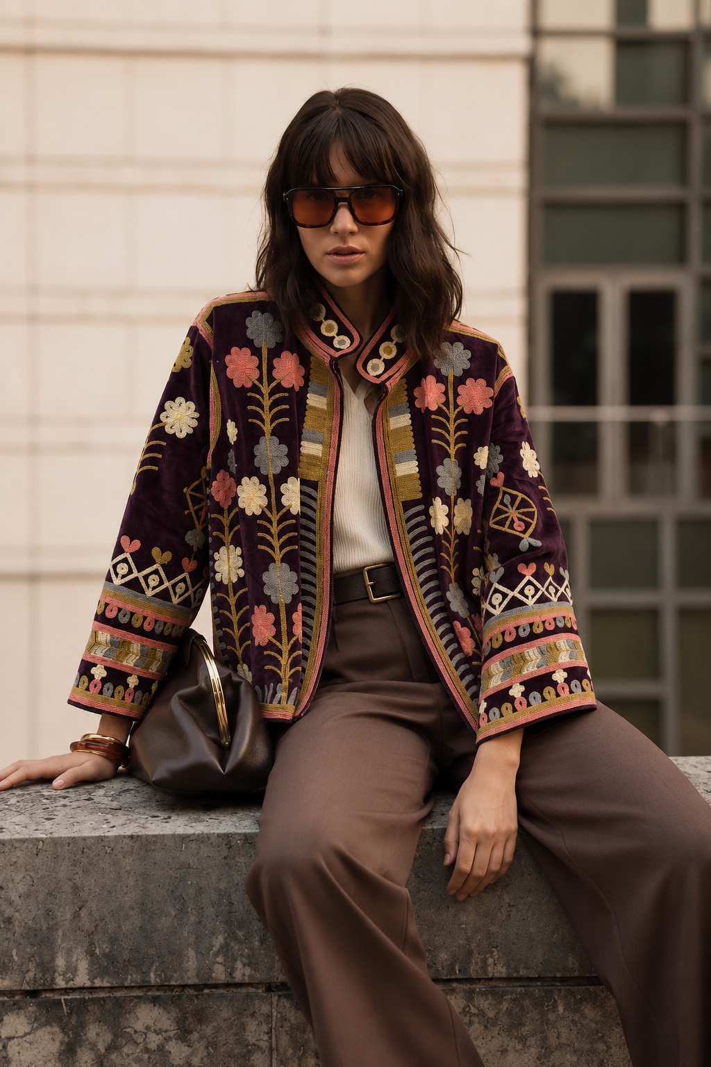 Suzani burgundy embroidered jacket