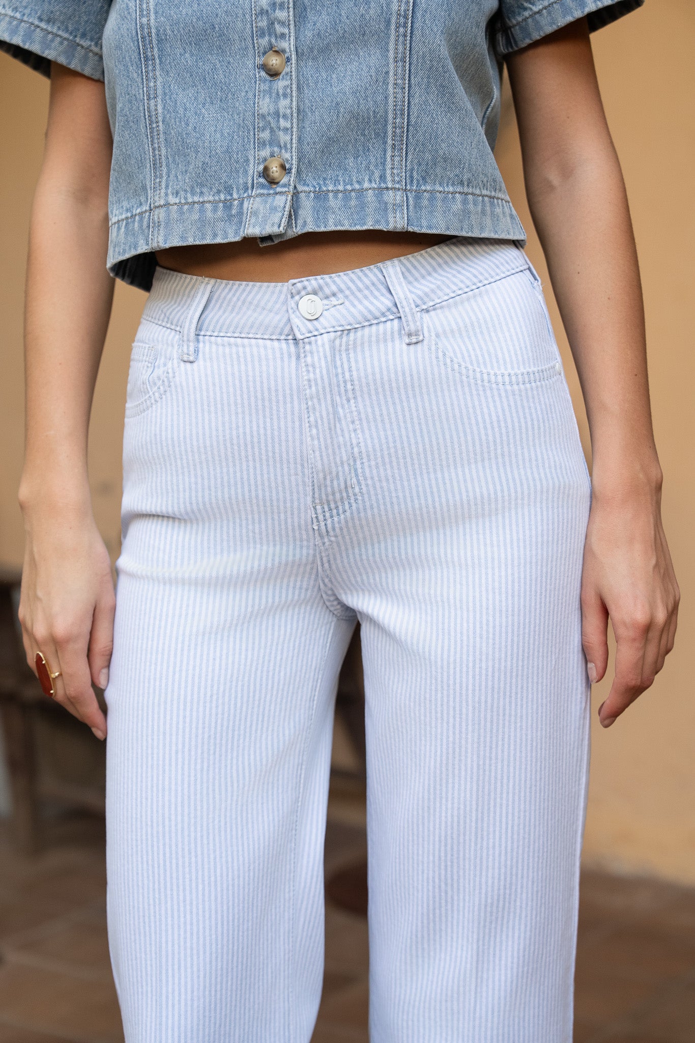 Wide leg blue striped jeans