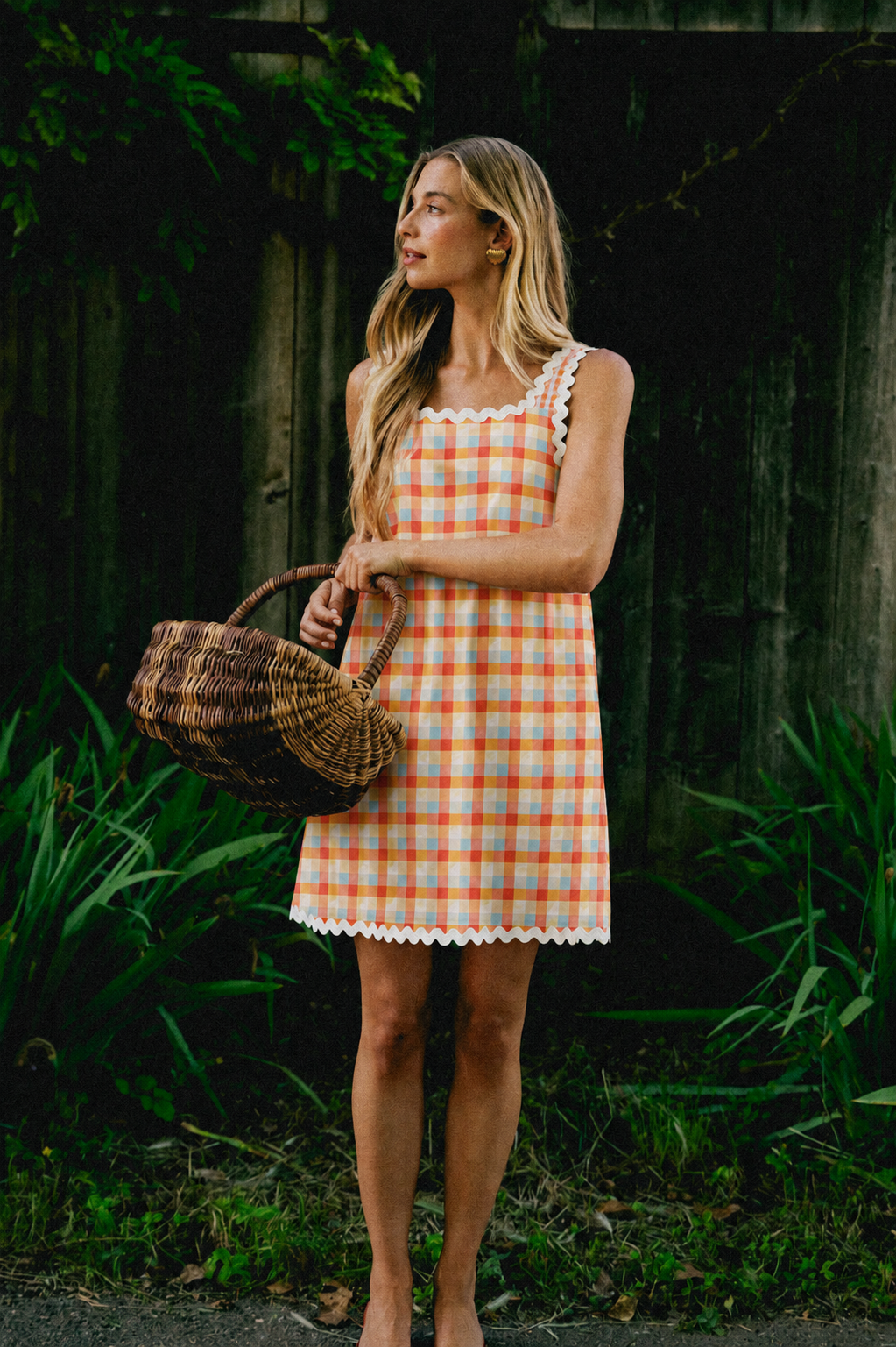 Lolly orange gingham scalloped beach dress