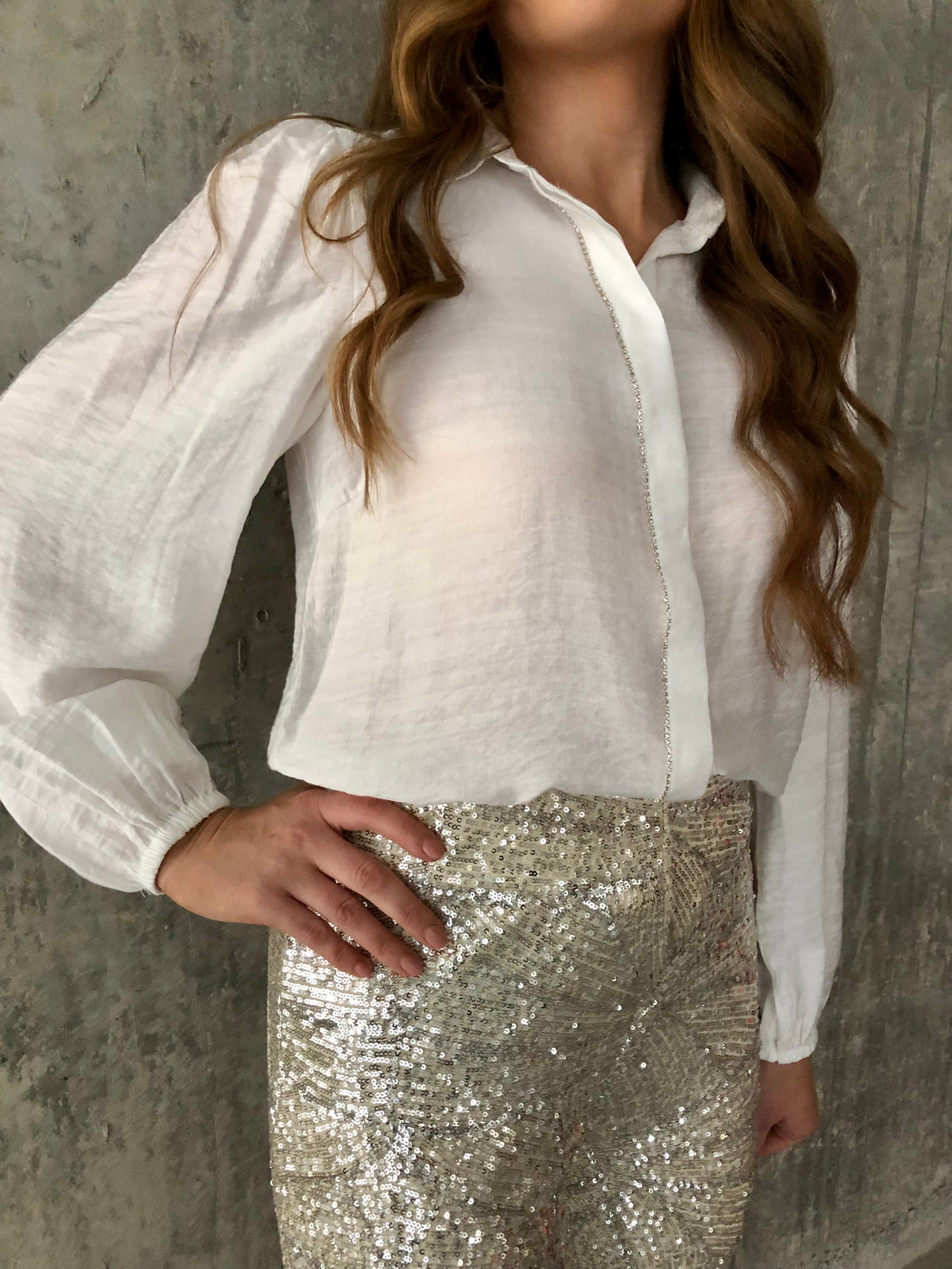 IHRHINES Blouse white with rhinestones