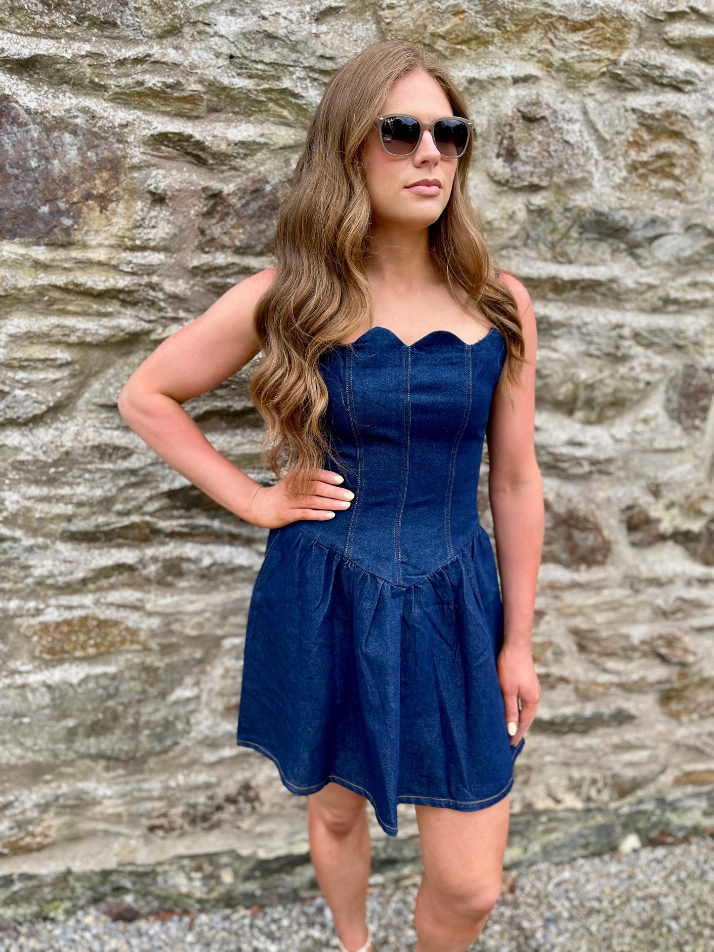 Rachel dark denim skater dress