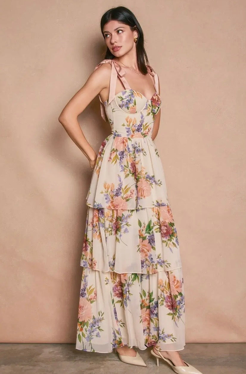 Delicate Affair corset layered maxi dress