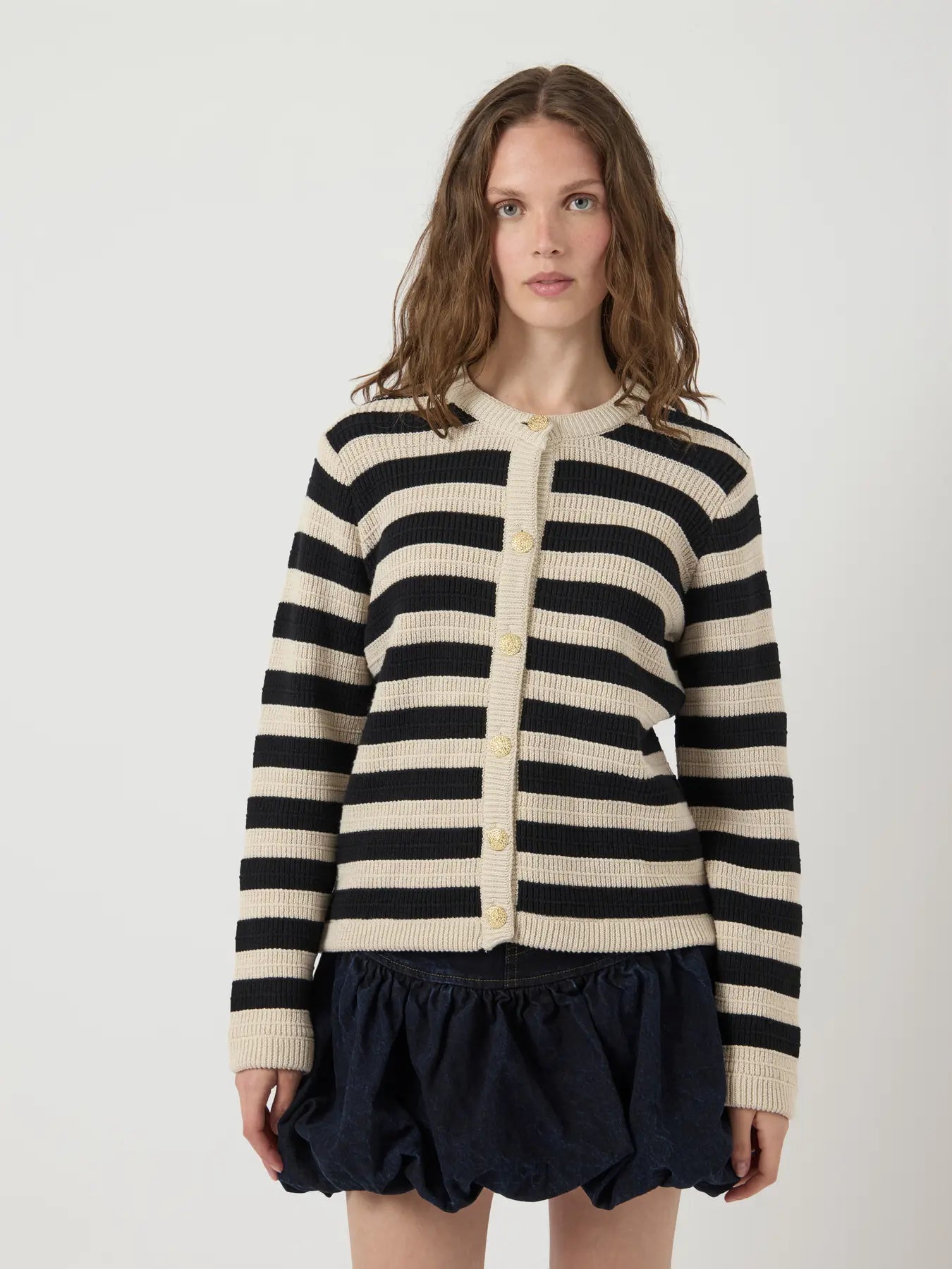 YAS black & cream striped gold button cardigan