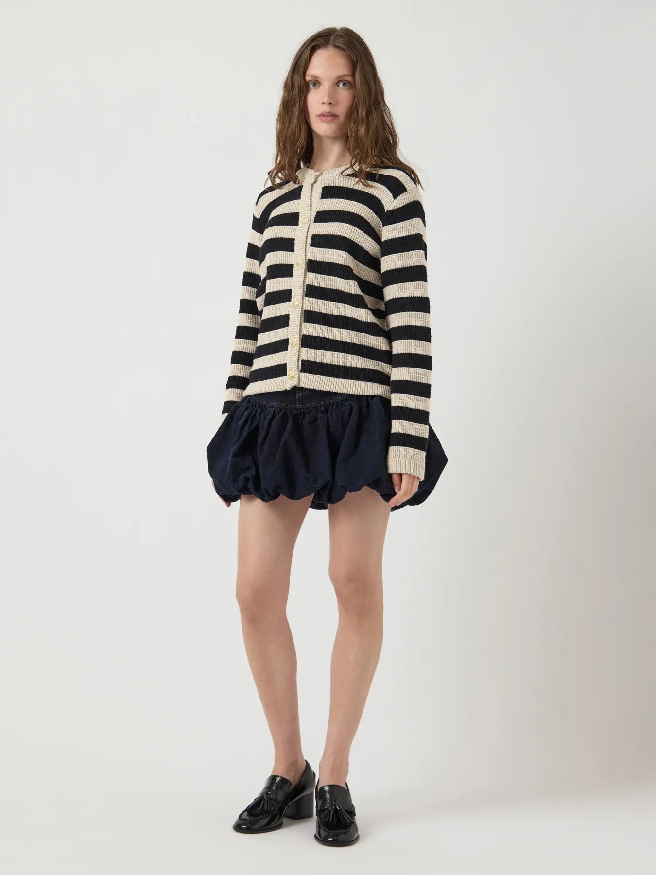 YAS black & cream striped gold button cardigan