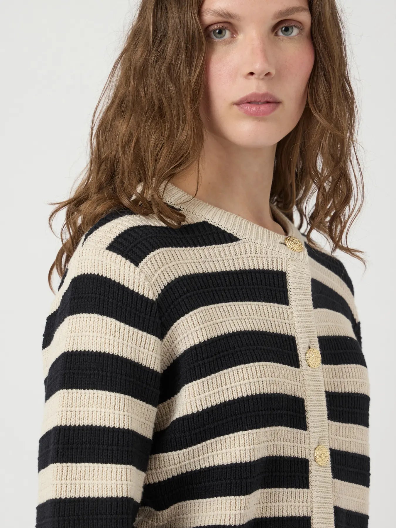 YAS black & cream striped gold button cardigan