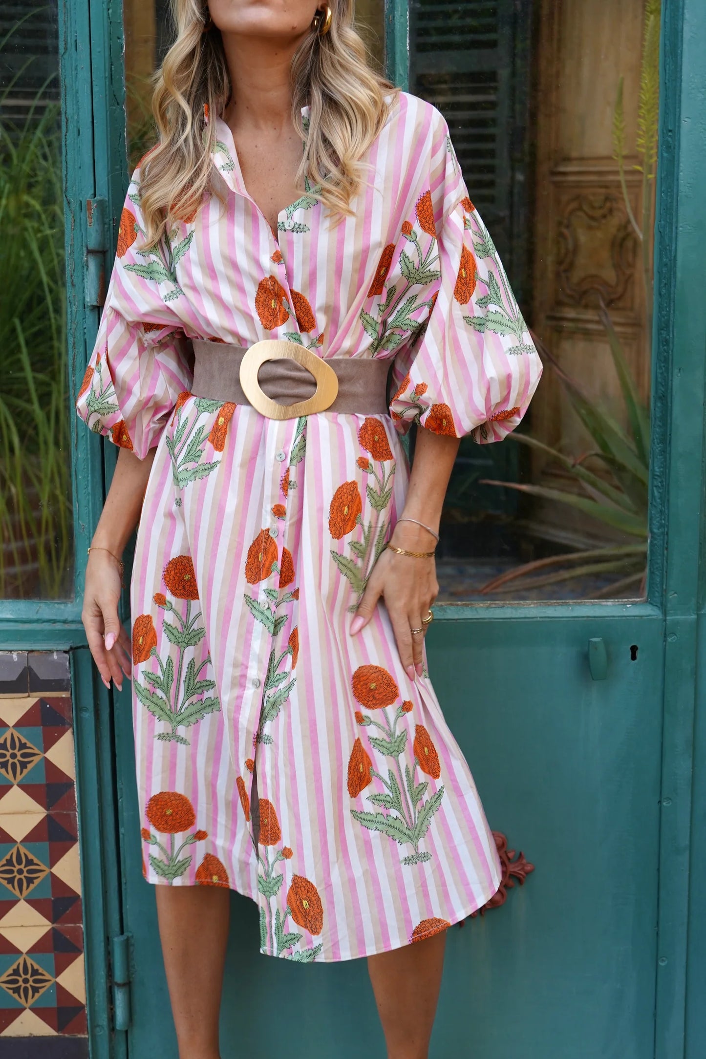 Molly floral stripe cotton dress