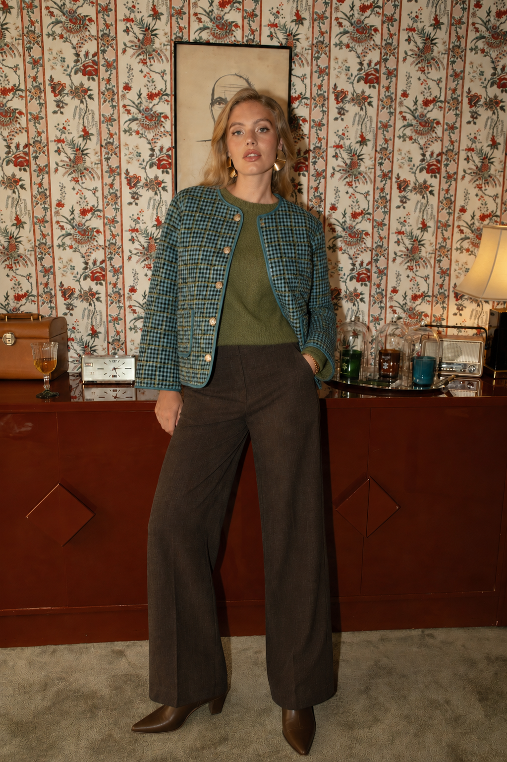 Maria green chequered quilted jacket