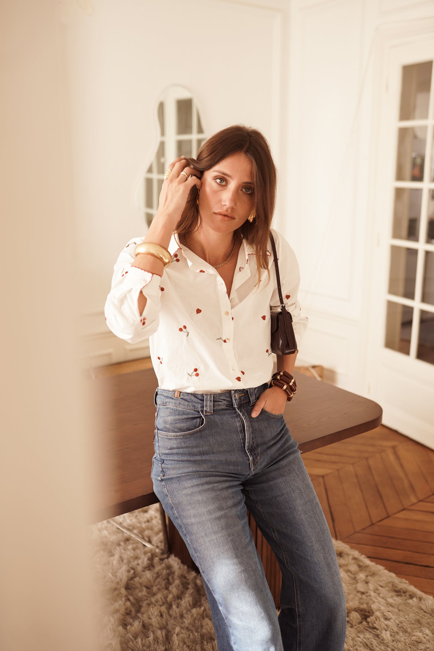 Piper Cherry and hear print white shirt