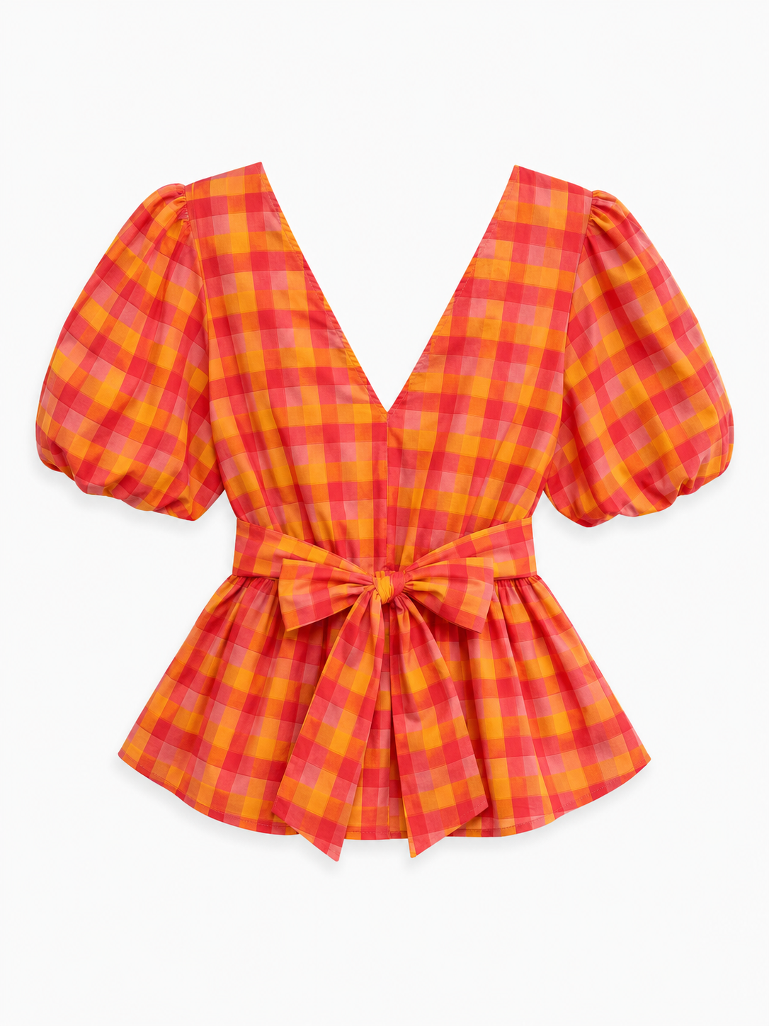 Ruby orange gingham peplum bow tie top