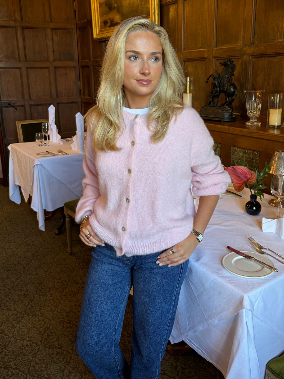 Harriet baby pink alpaca cardigan