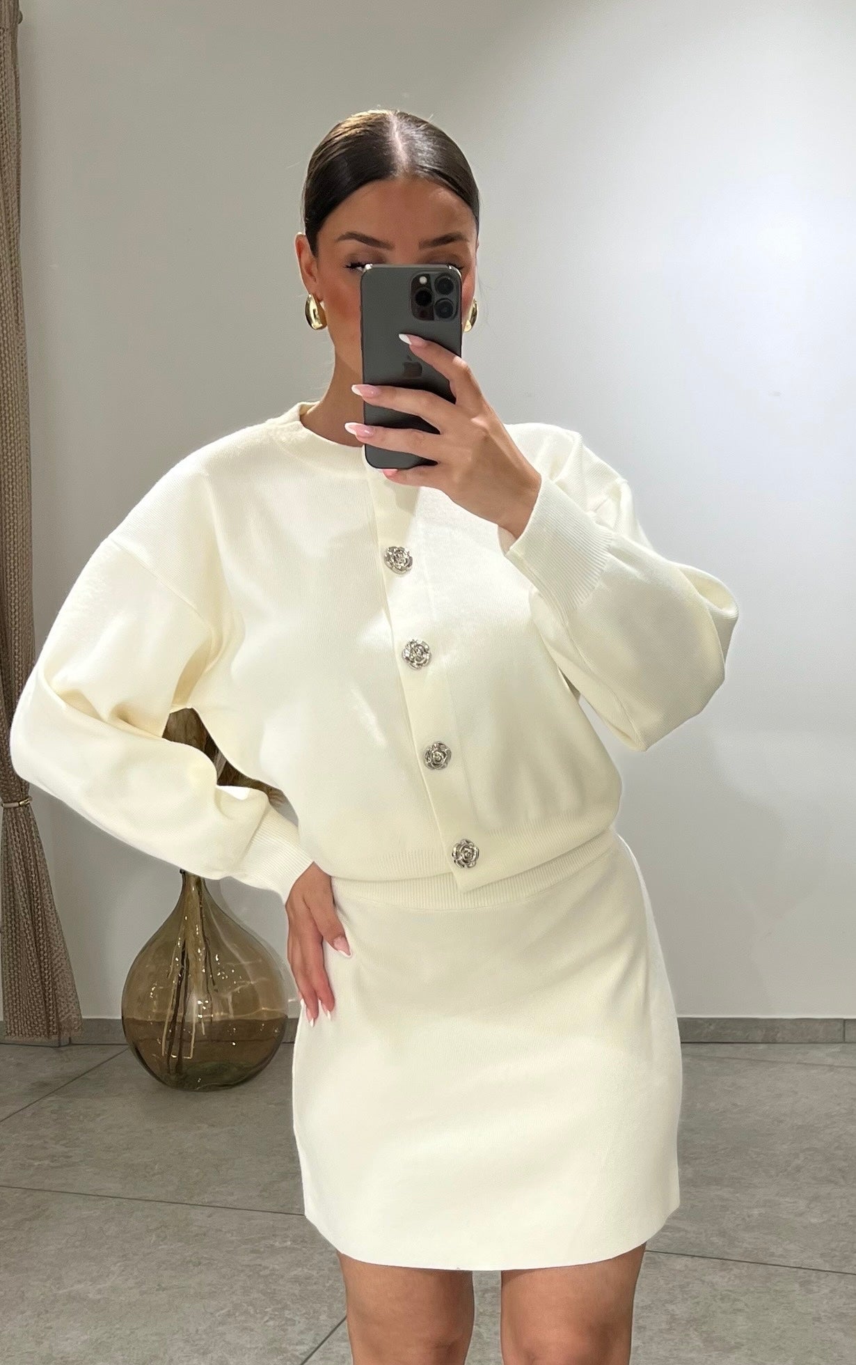 Julia ivory coord cardigan and skirt set