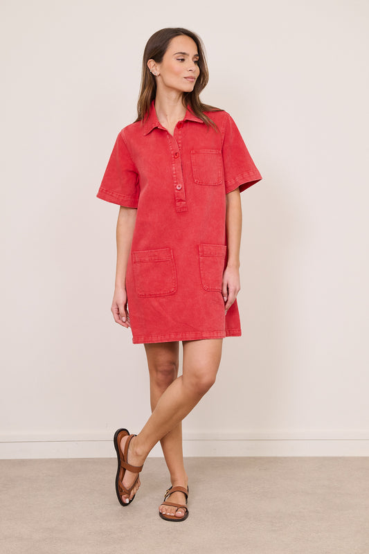India red denim shift dress
