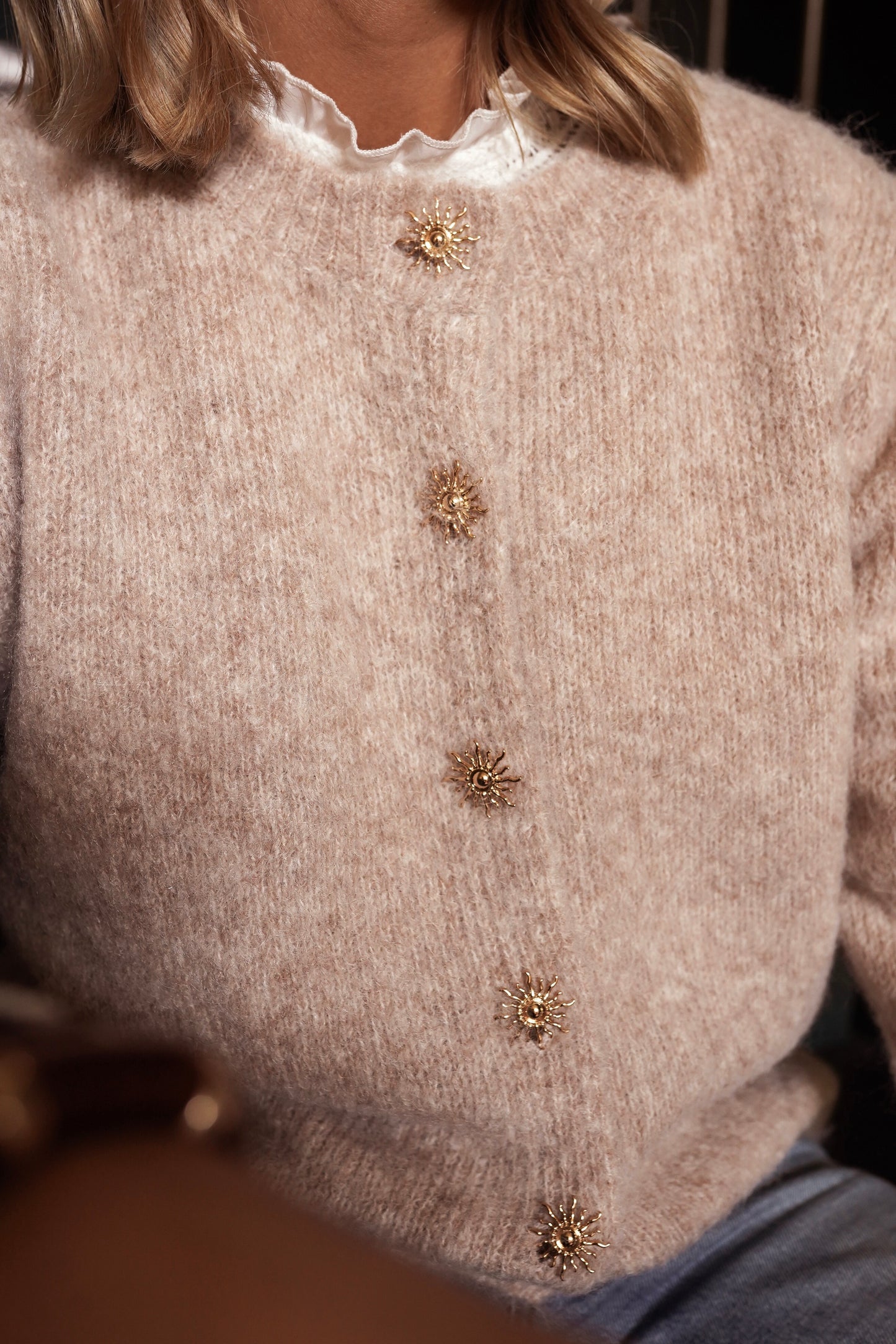 Ellen taupe sun button cardigan