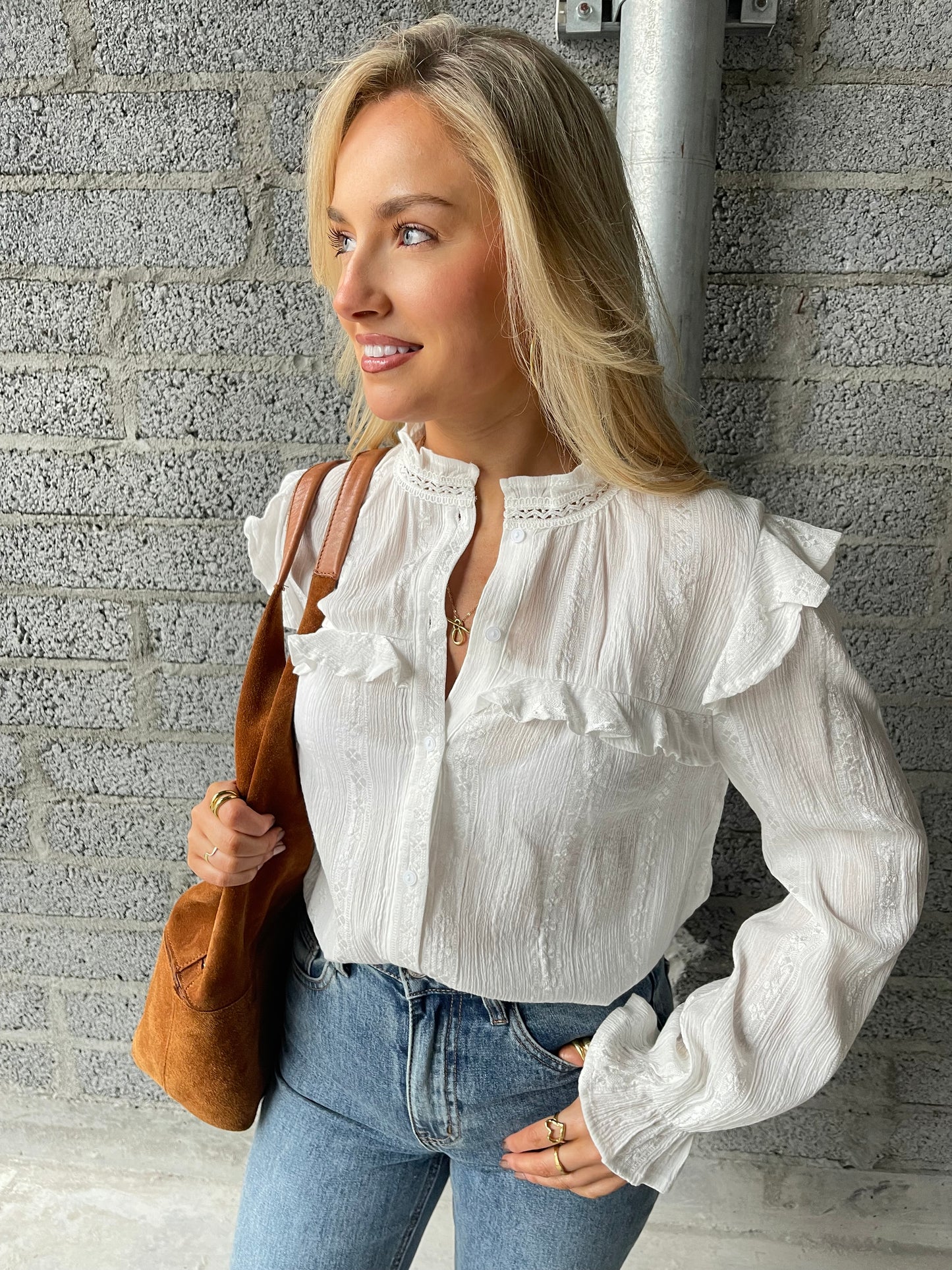 Anna white embroidered lace blouse