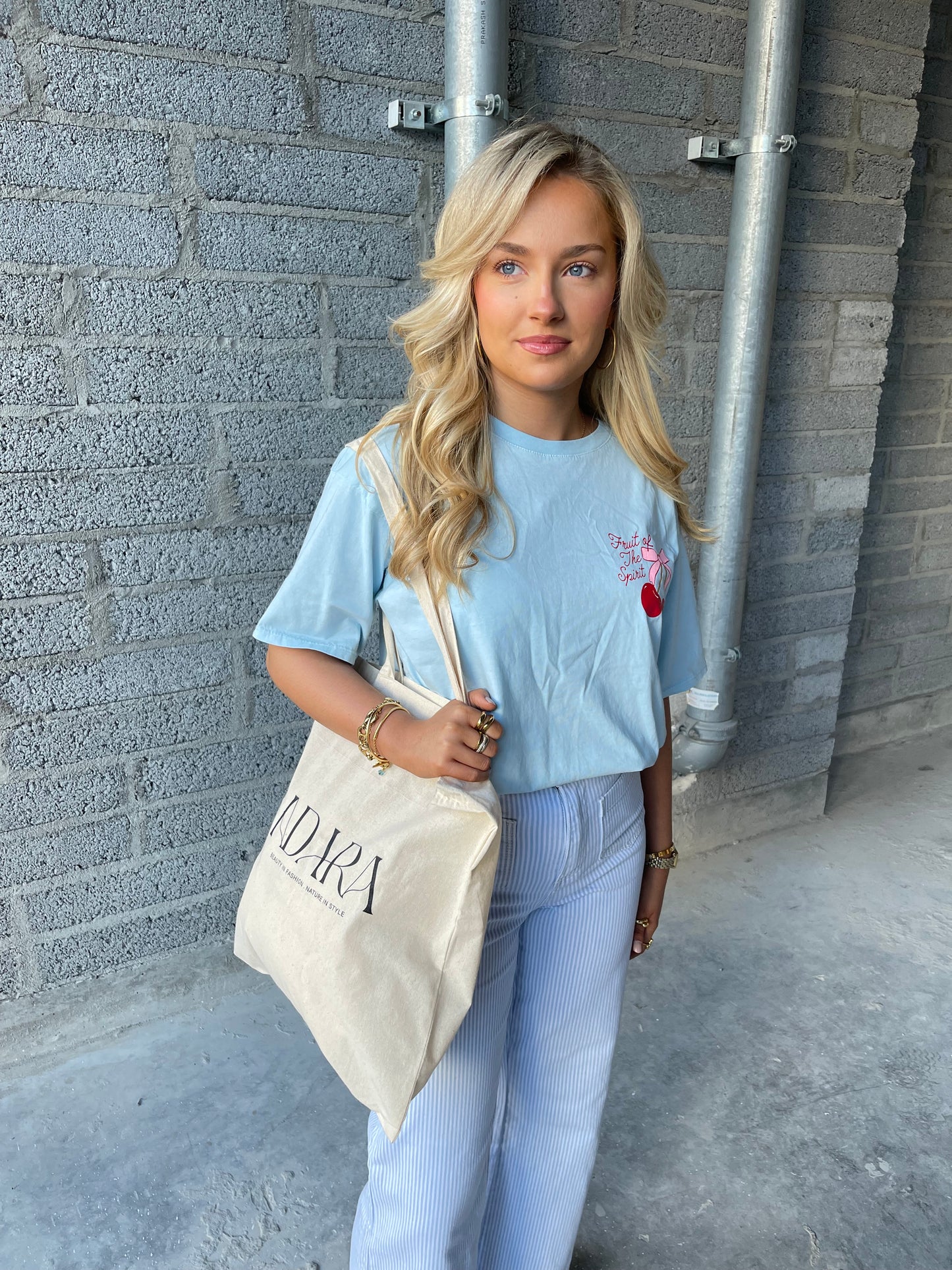 Cherry 🍒 and bow print blue tshirt