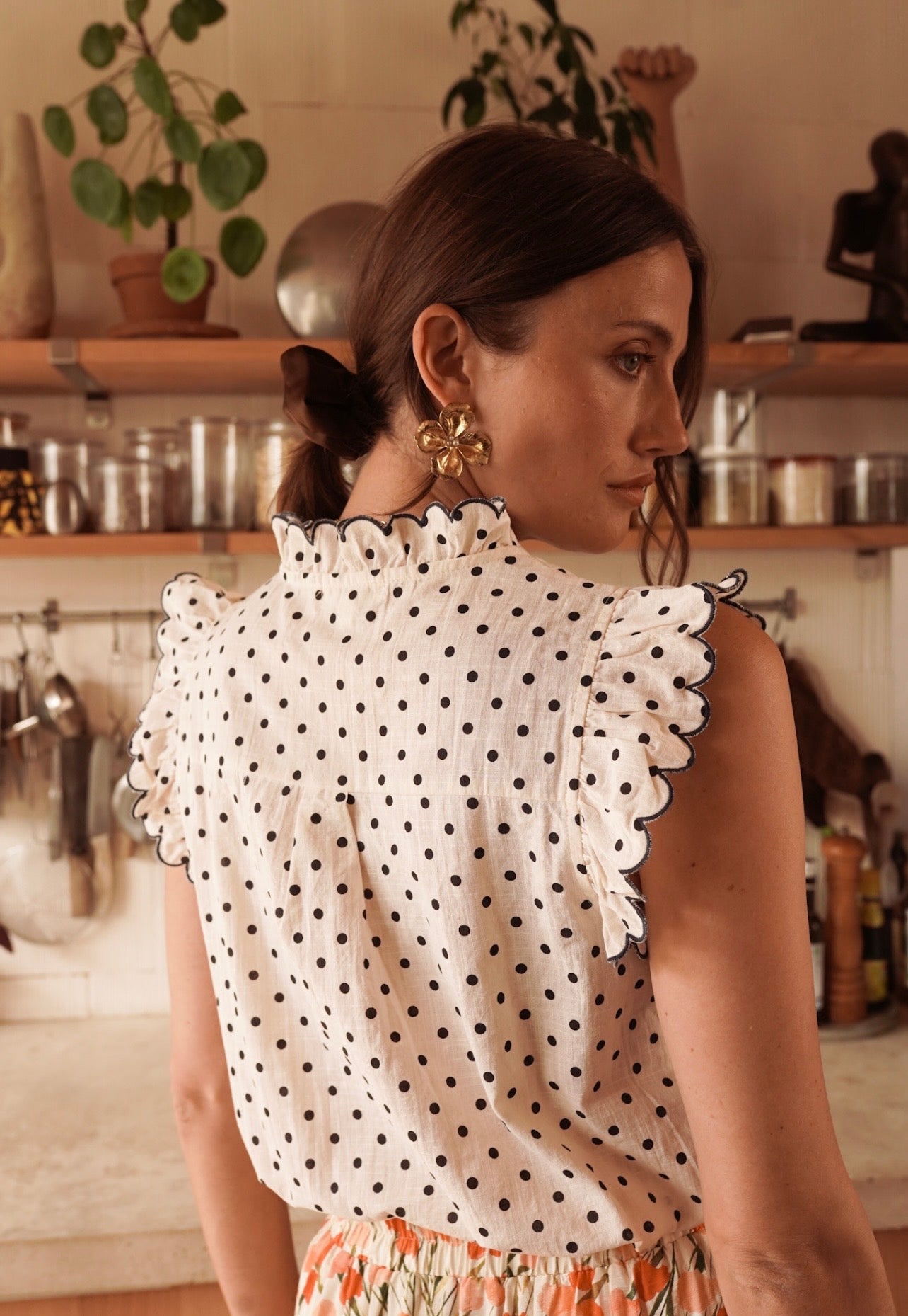Isabella navy polka dot sleeveless blouse