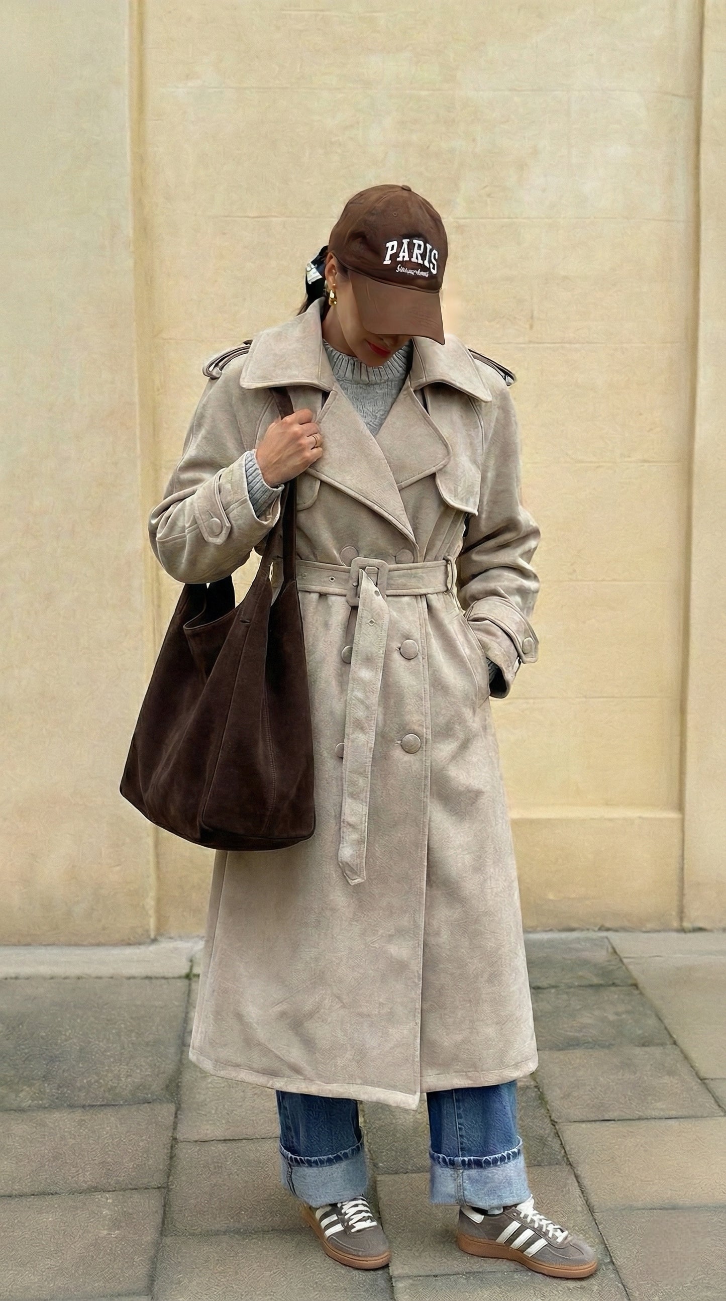 Andie beige faux suede oversized trench coat